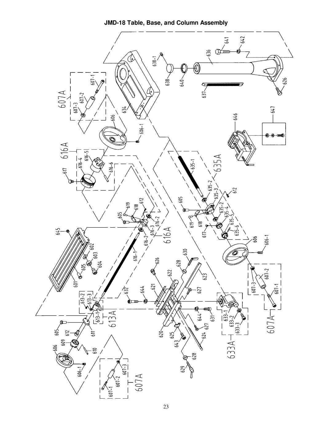 Jet Tools JMD-15 owner manual JMD-18 Table, Base, and Column Assembly 