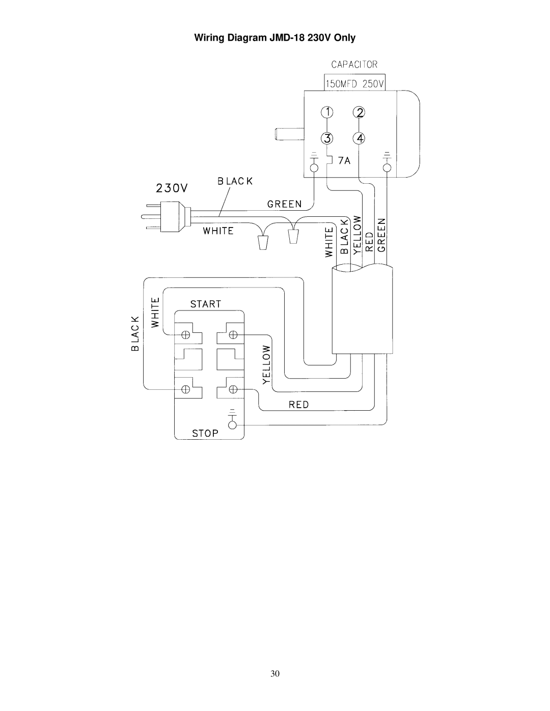 Jet Tools JMD-15 owner manual Wiring Diagram JMD-18 230V Only 