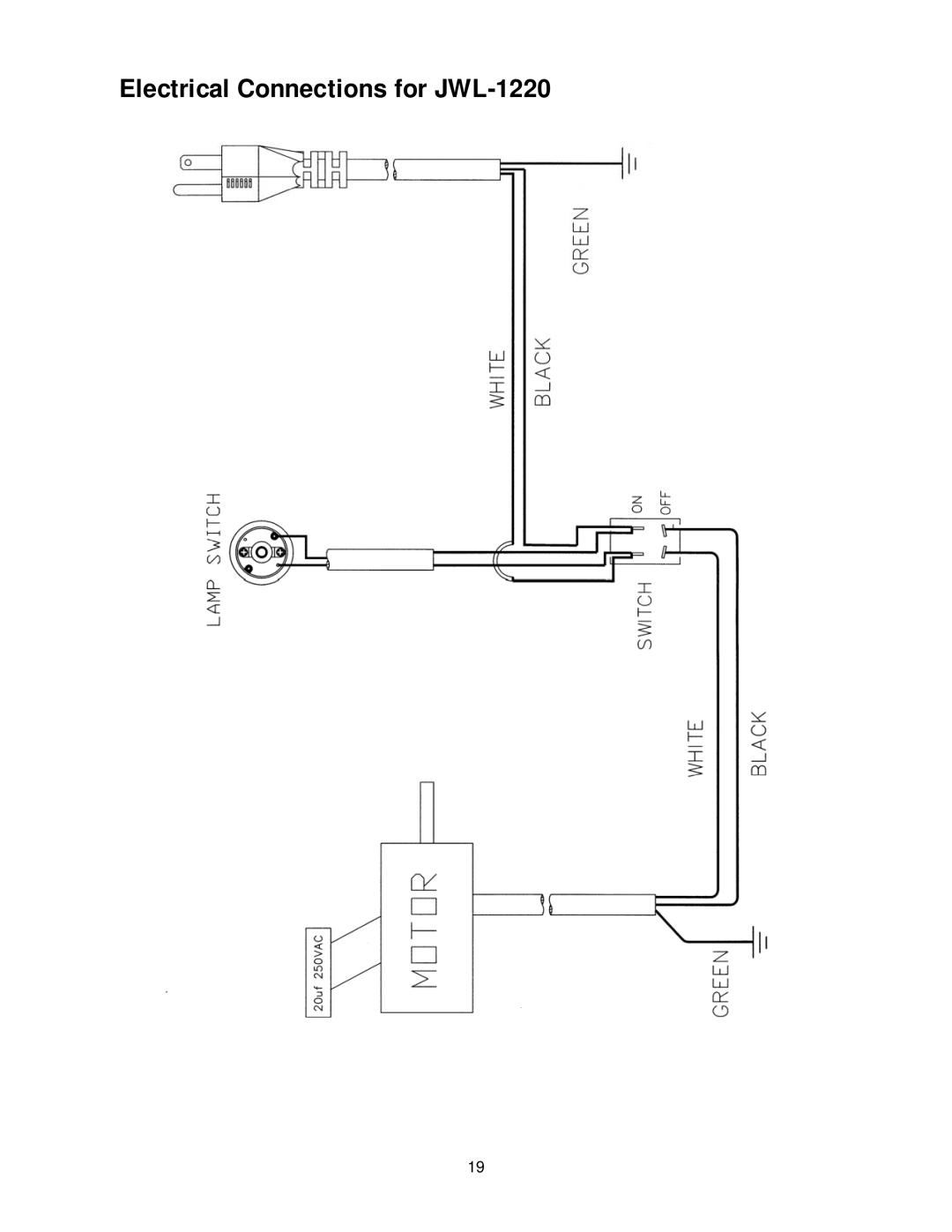 Jet Tools JML-1014 JWL-1220 operating instructions Electrical Connections for JWL-1220 