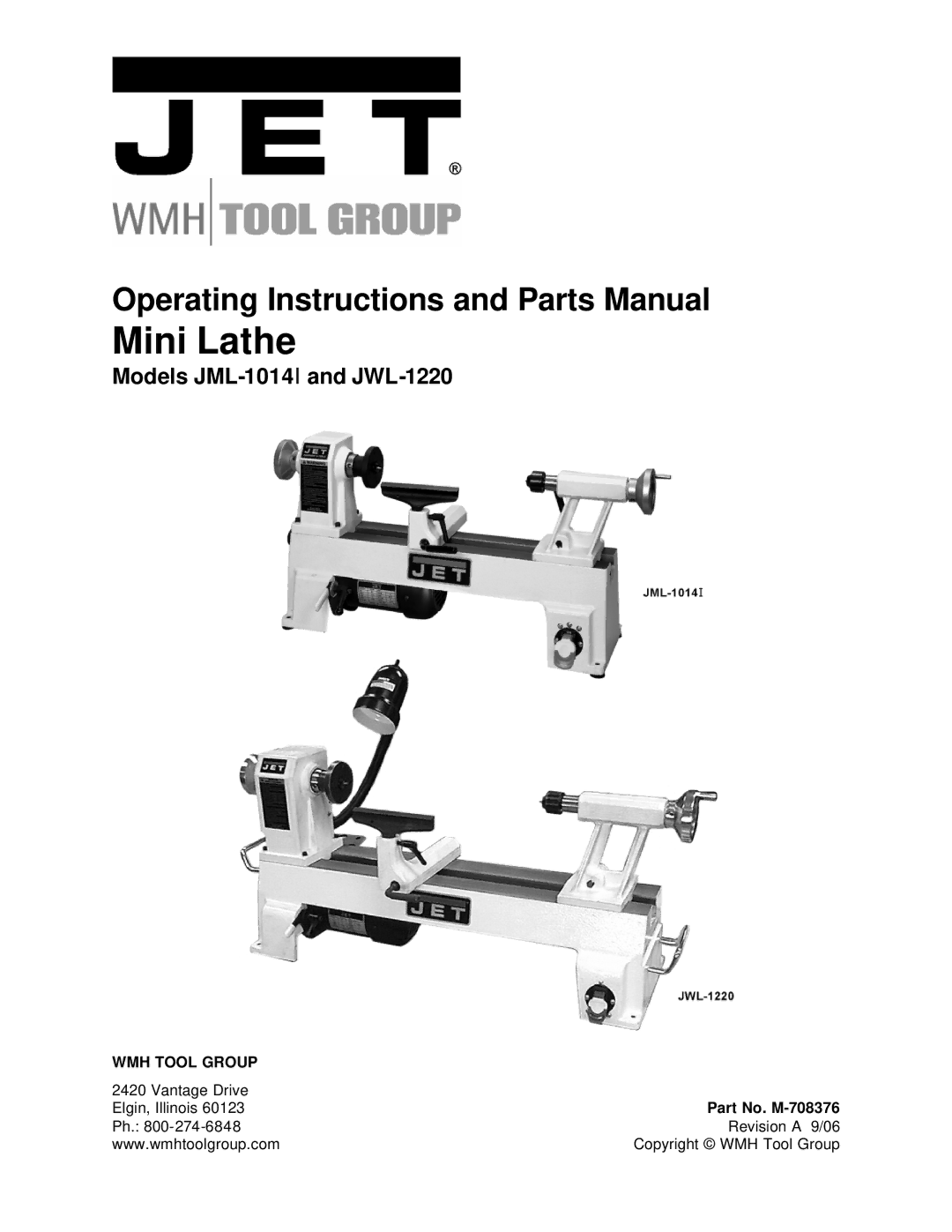 Jet Tools JWL-1220, JML-1014I operating instructions Mini Lathe 