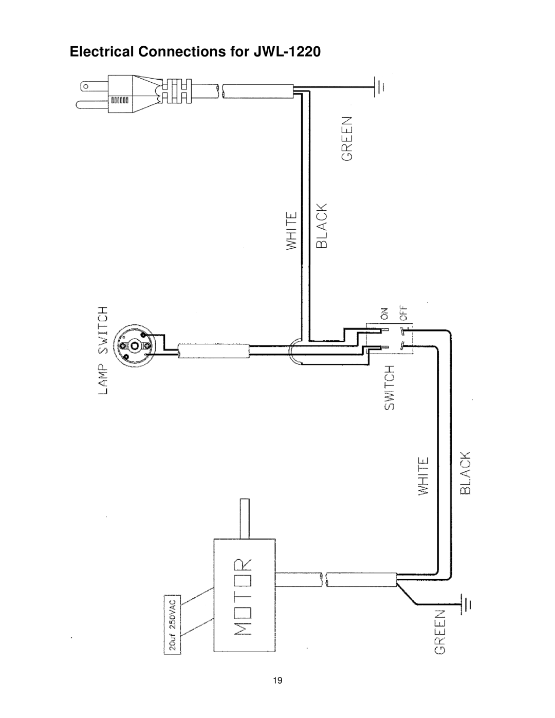 Jet Tools JML-1014I operating instructions Electrical Connections for JWL-1220 