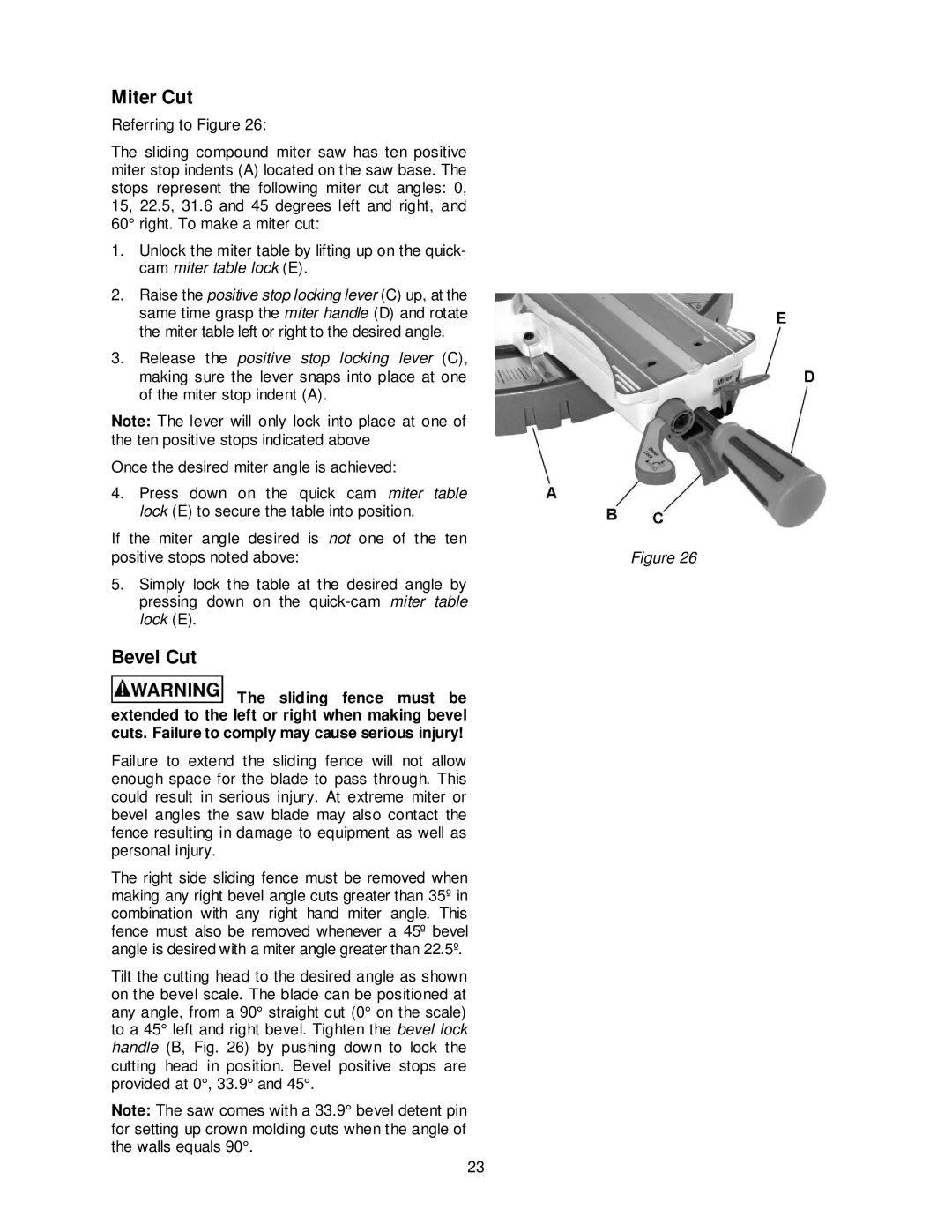 Jet Tools JMS-12SCMS manual Miter Cut, Bevel Cut 