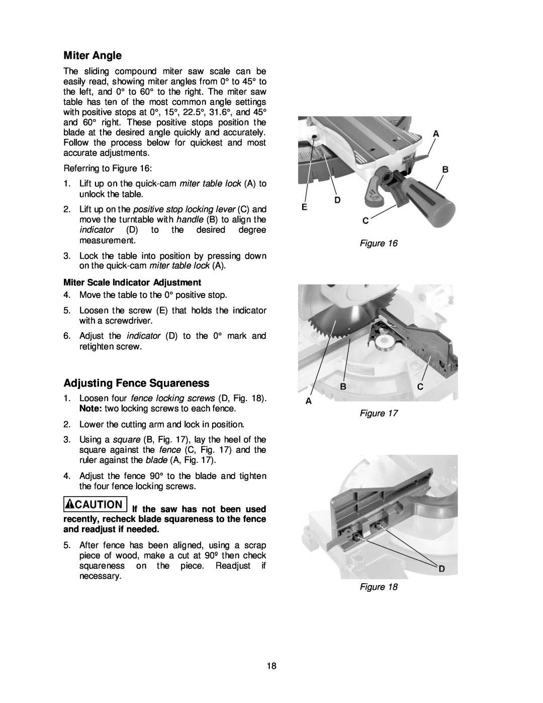 Jet Tools JMS-12SCMS manual Miter Angle, Adjusting Fence Squareness, Miter Scale Indicator Adjustment 