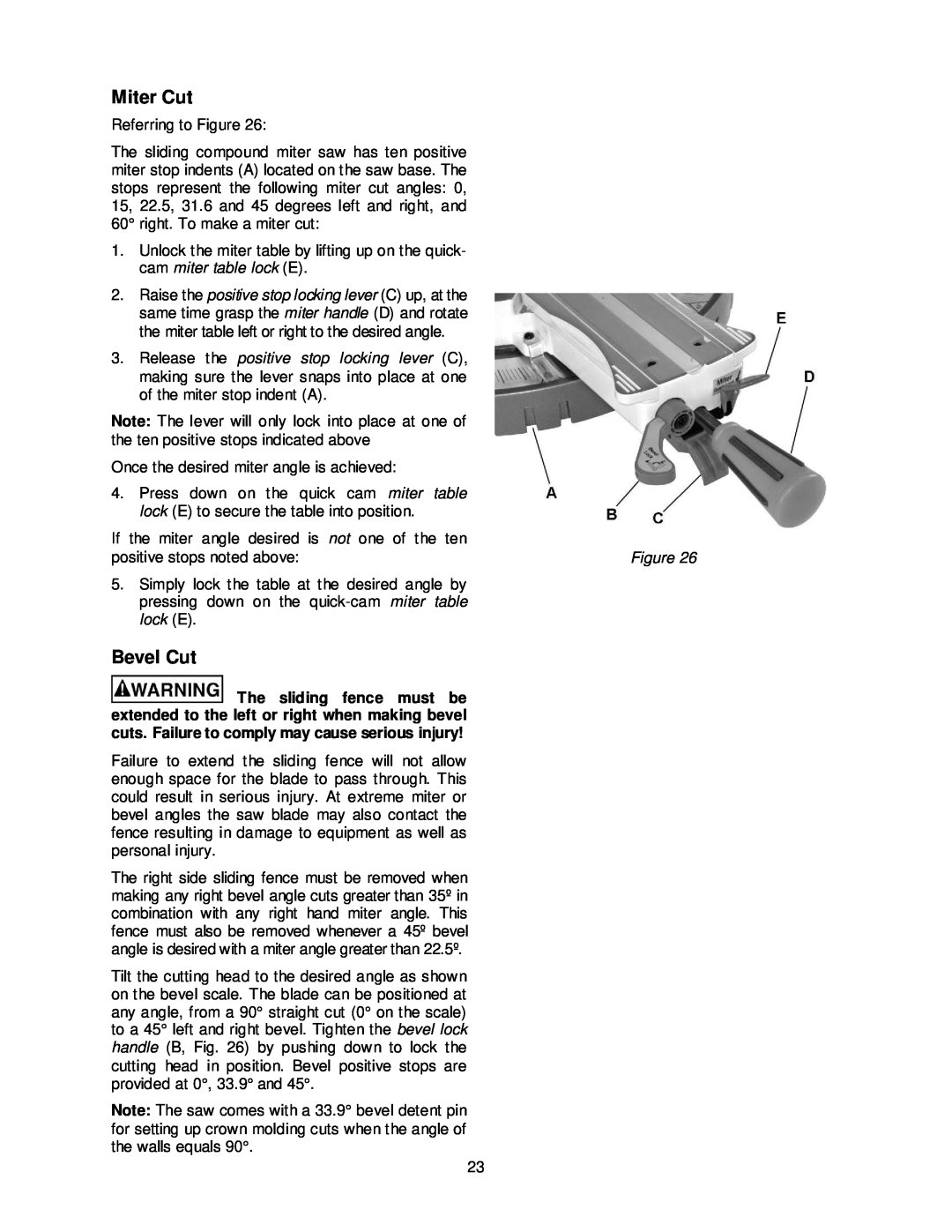 Jet Tools JMS-12SCMS manual Miter Cut, Bevel Cut, lock E 