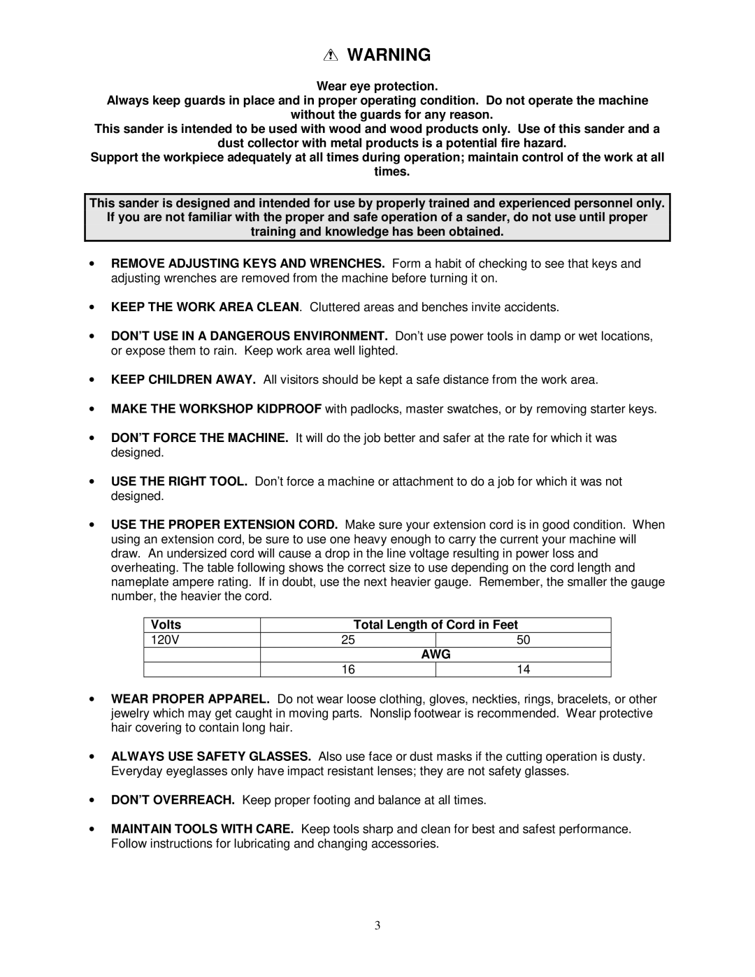 Jet Tools JOVS-10 owner manual Awg 