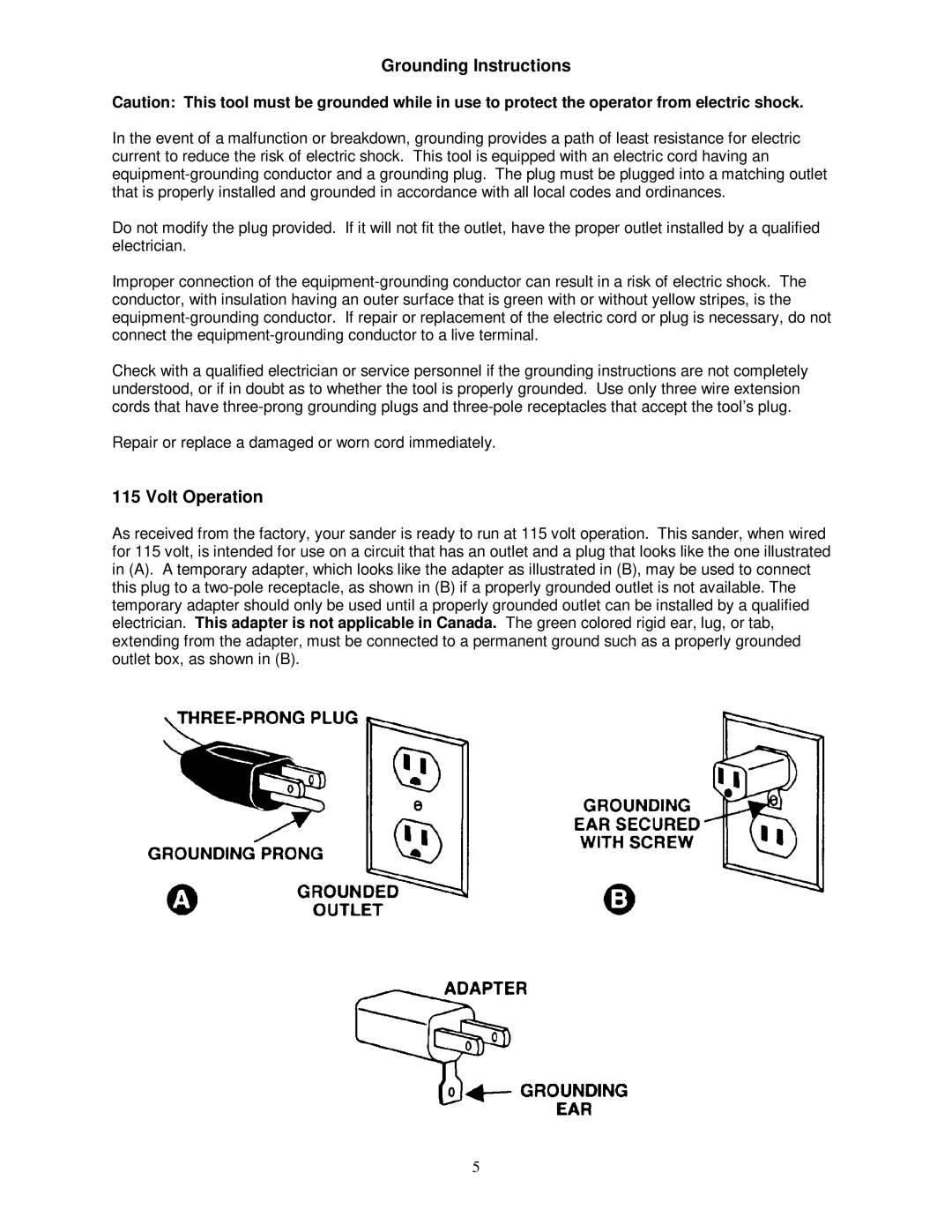 Jet Tools JOVS-10 owner manual Grounding Instructions, Volt Operation 