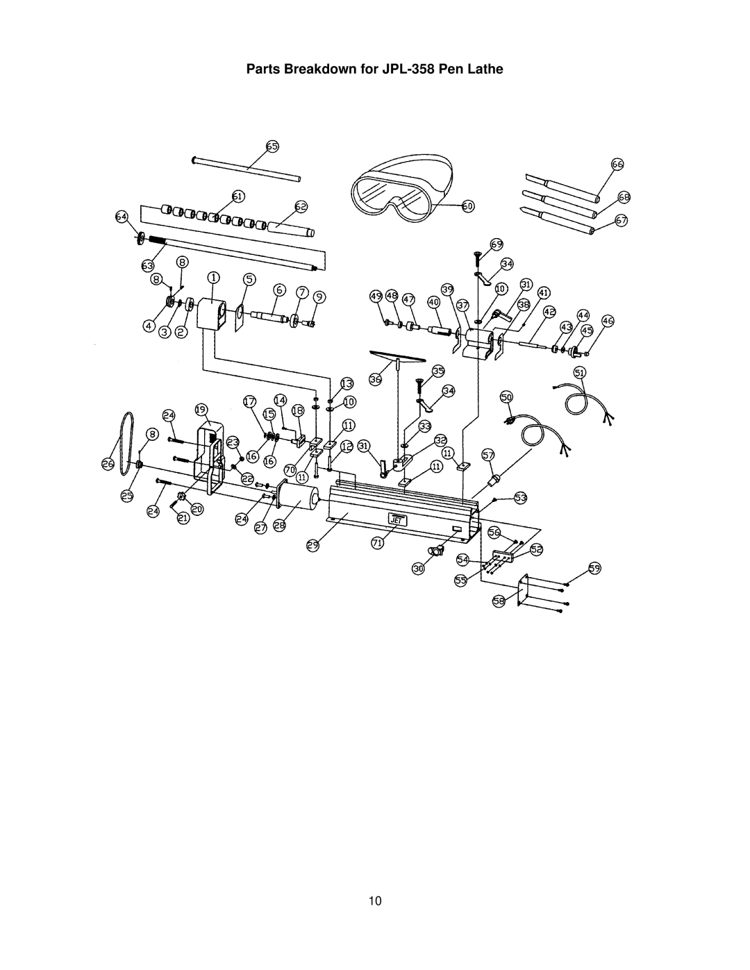 Jet Tools owner manual Parts Breakdown for JPL-358 Pen Lathe 