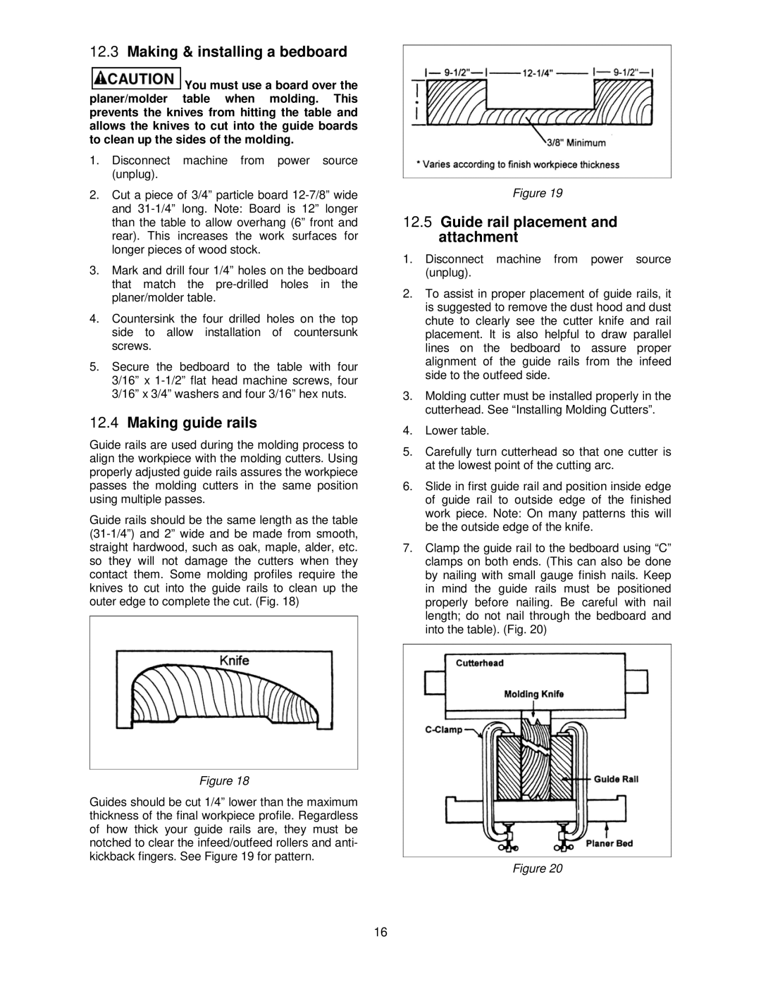 Jet Tools JPM-13CS Making & installing a bedboard, Making guide rails, Guide rail placement and attachment 