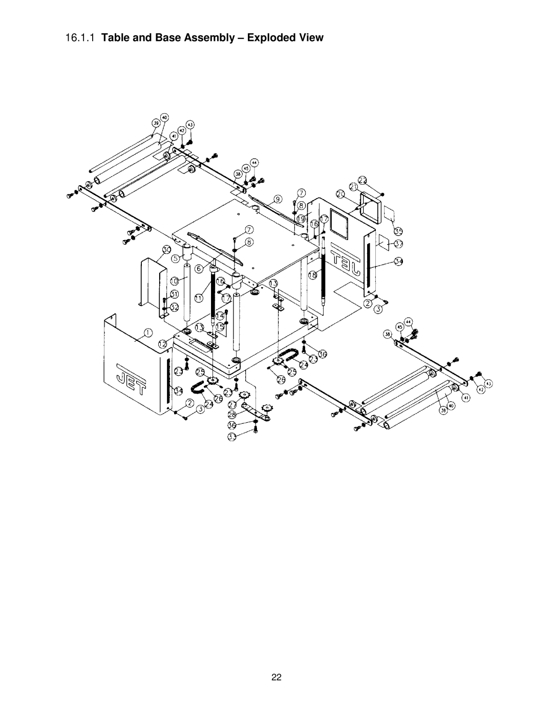 Jet Tools JPM-13CS operating instructions Table and Base Assembly Exploded View 