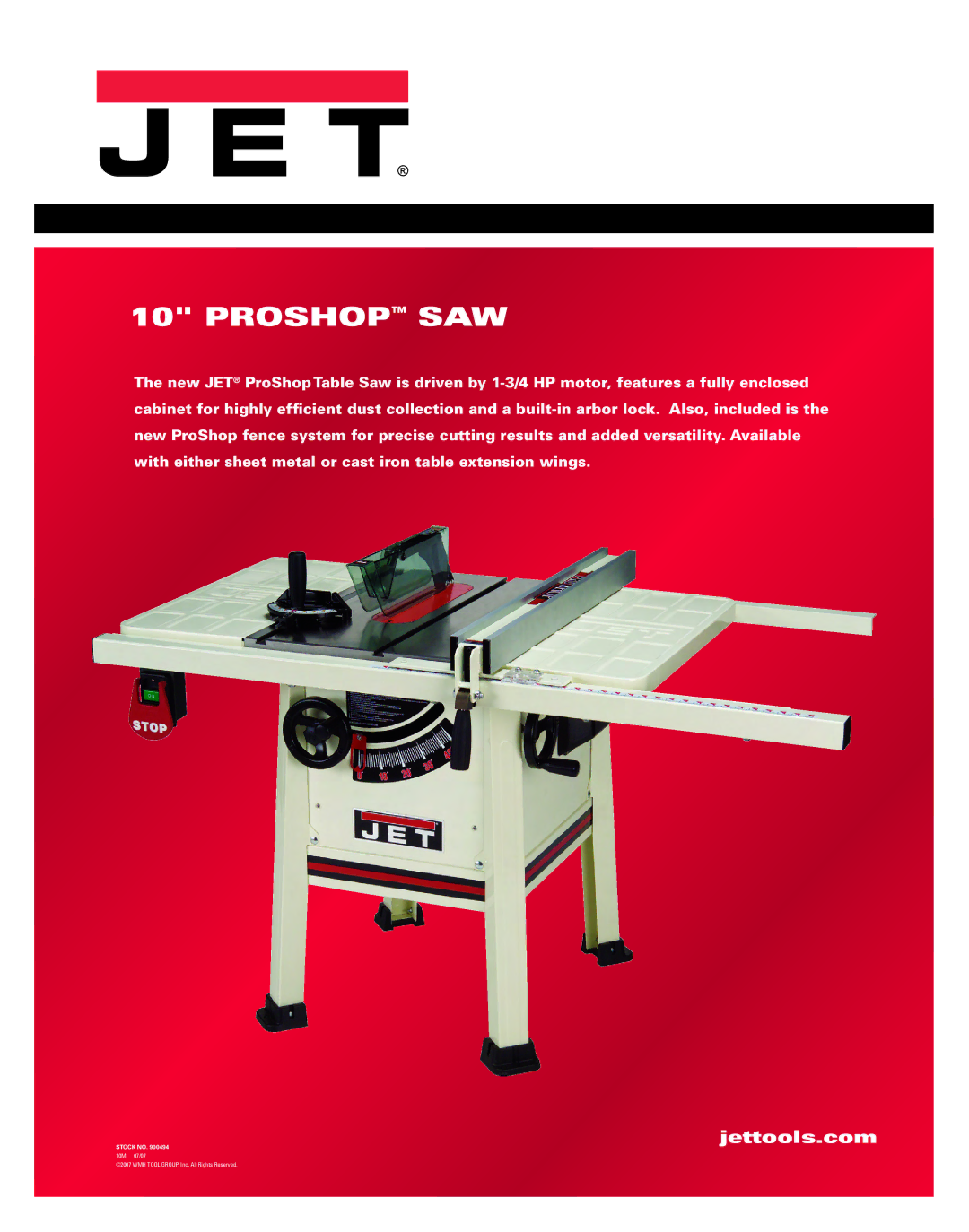 Jet Tools JPS-10TS manual Proshop SAW 