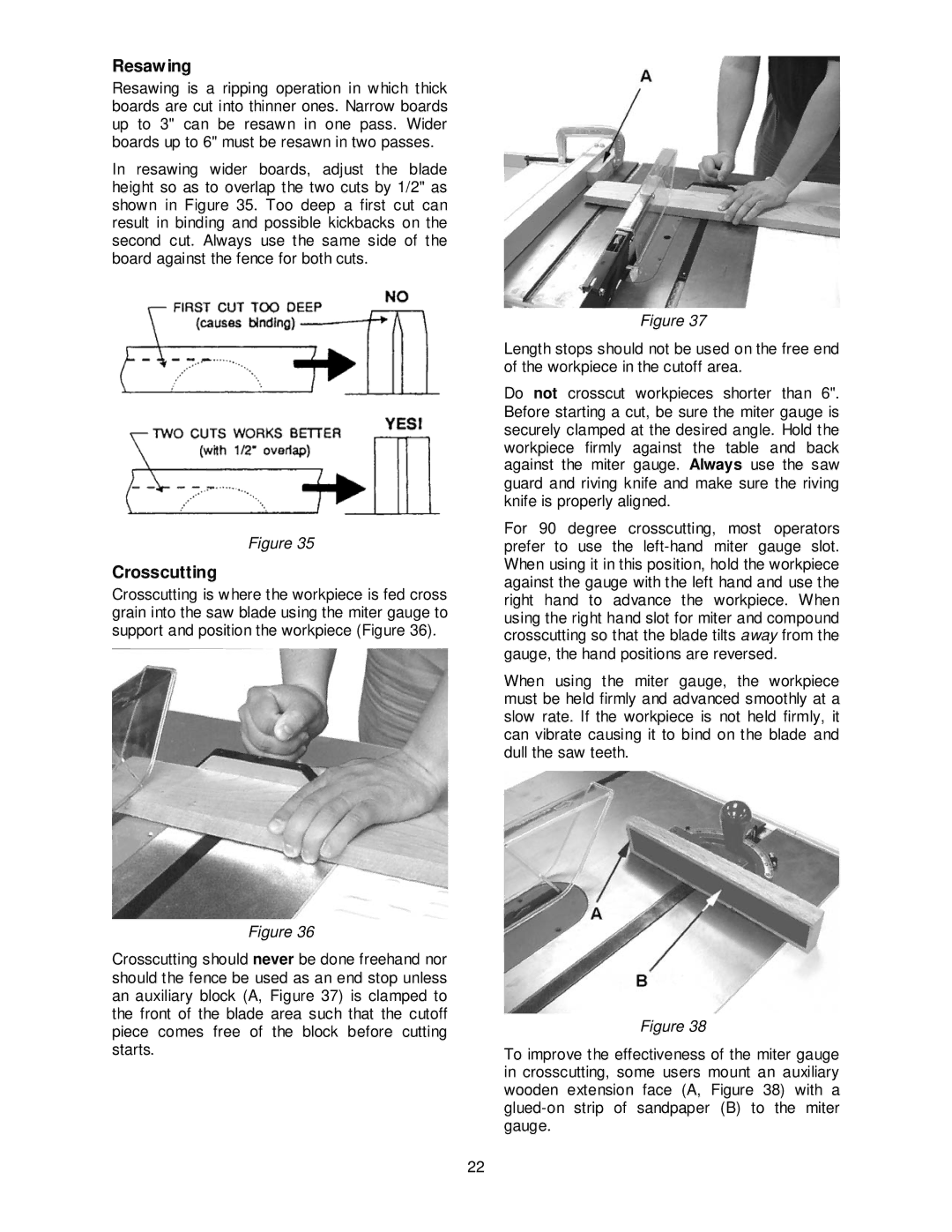 Jet Tools JPS-10TS operating instructions Resawing, Crosscutting 