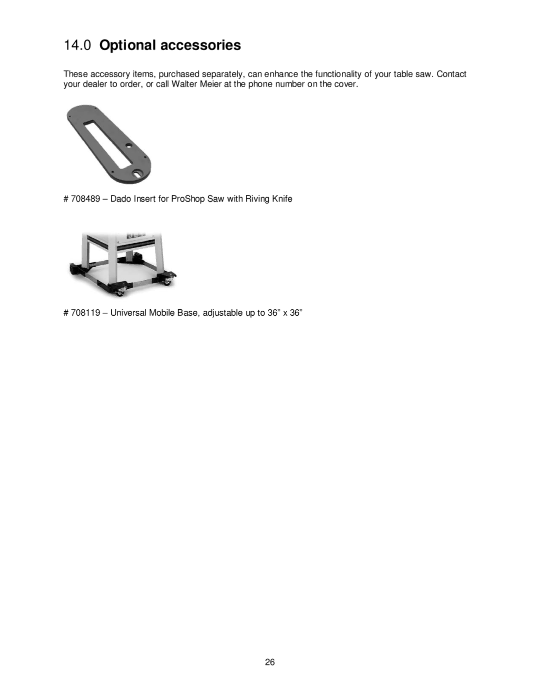 Jet Tools JPS-10TS operating instructions Optional accessories 