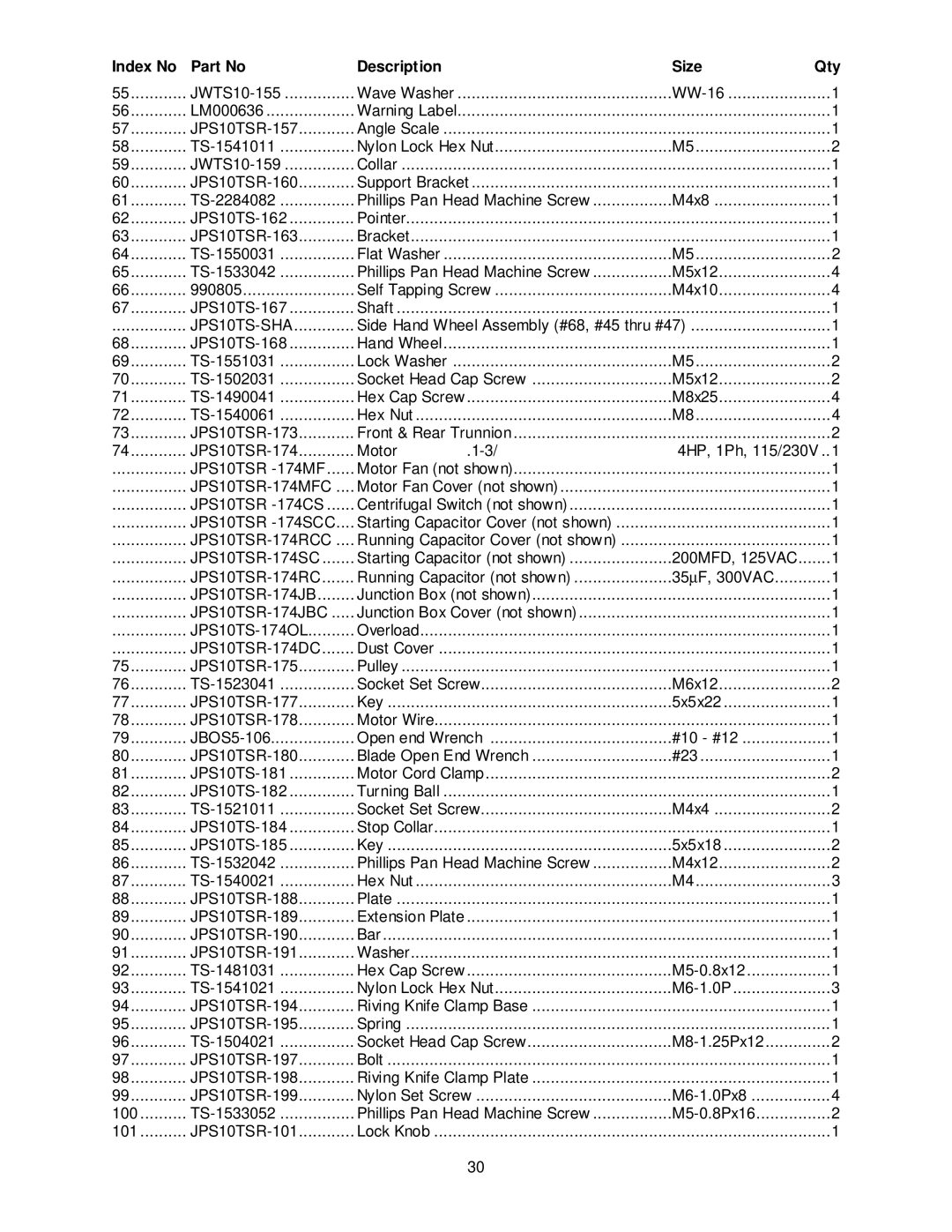 Jet Tools JPS-10TS operating instructions JPS10TSR -174MF 