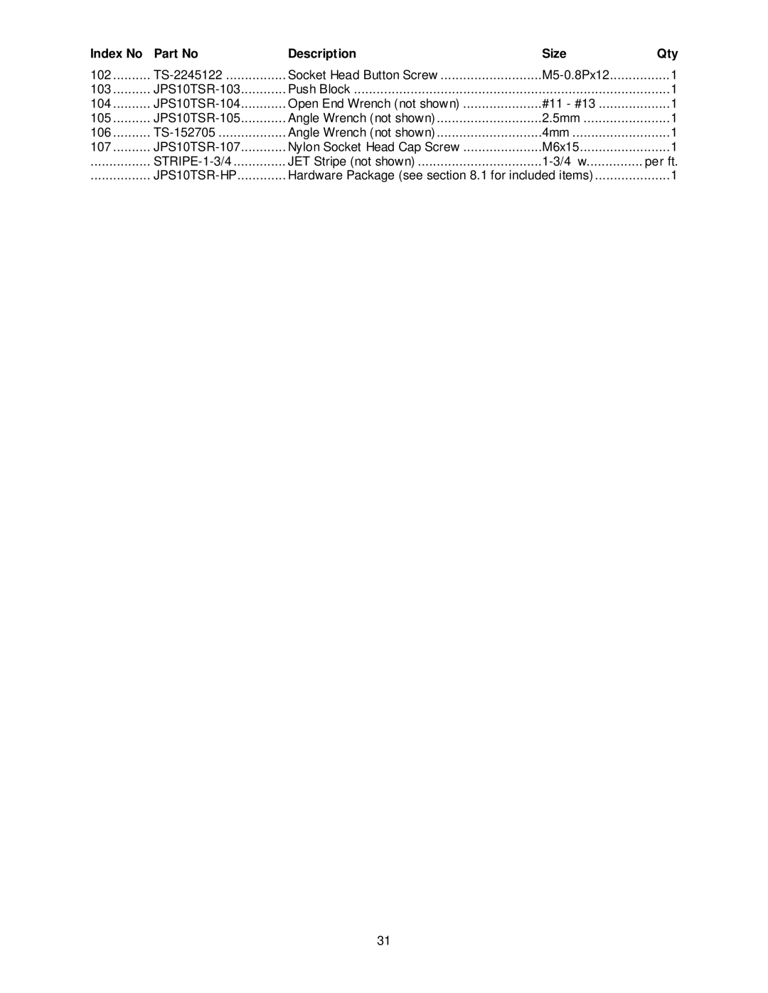 Jet Tools JPS-10TS operating instructions JPS10TSR-HP 