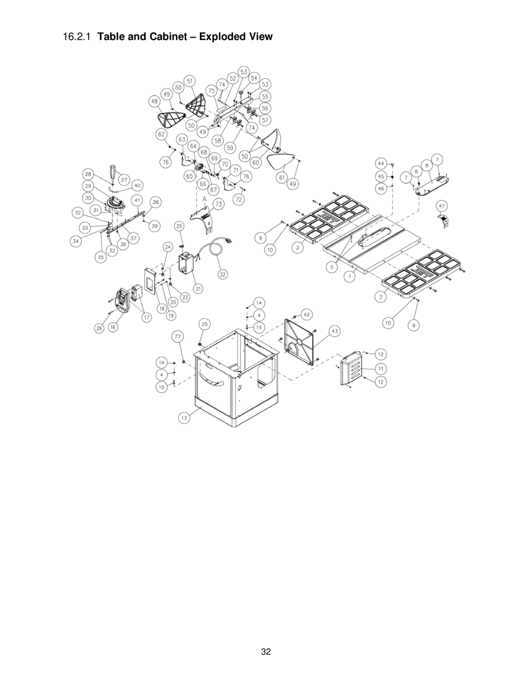 Jet Tools JPS-10TS operating instructions Table and Cabinet Exploded View 