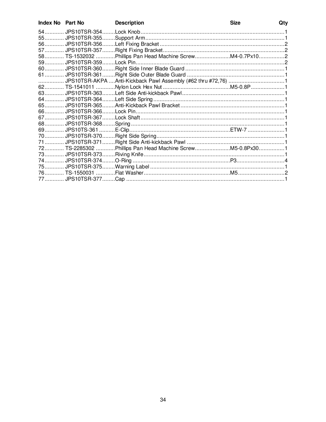 Jet Tools JPS-10TS operating instructions JPS10TSR-AKPA 