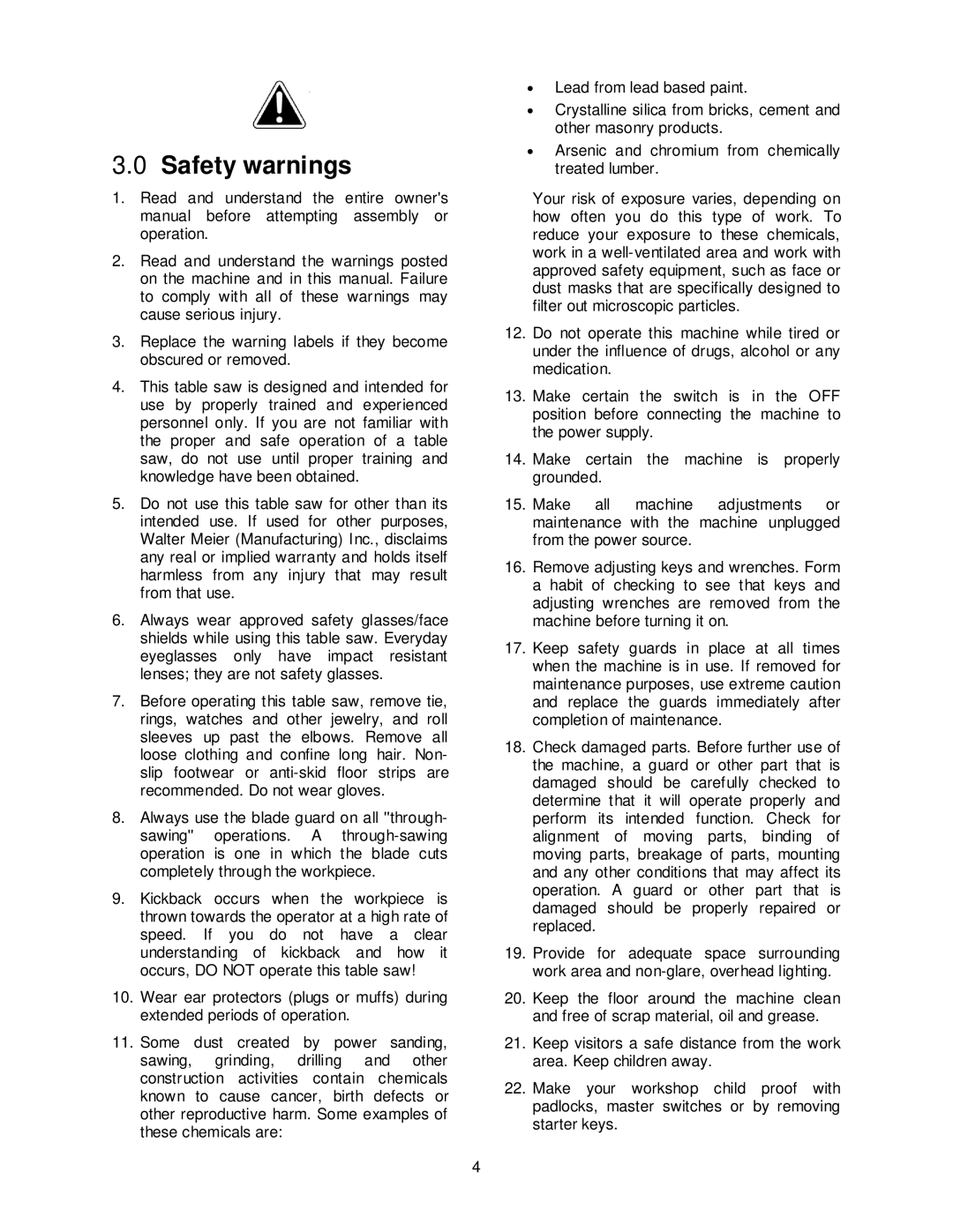 Jet Tools JPS-10TS operating instructions Safety warnings 