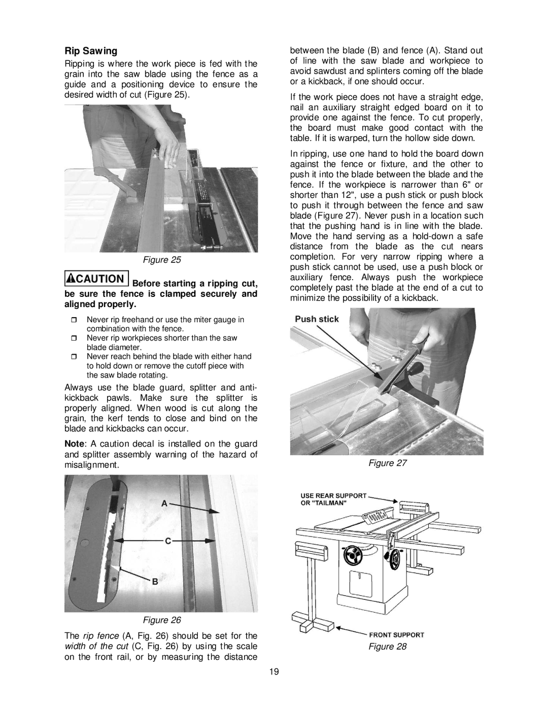 Jet Tools JPS-10TS operating instructions Rip Sawing 