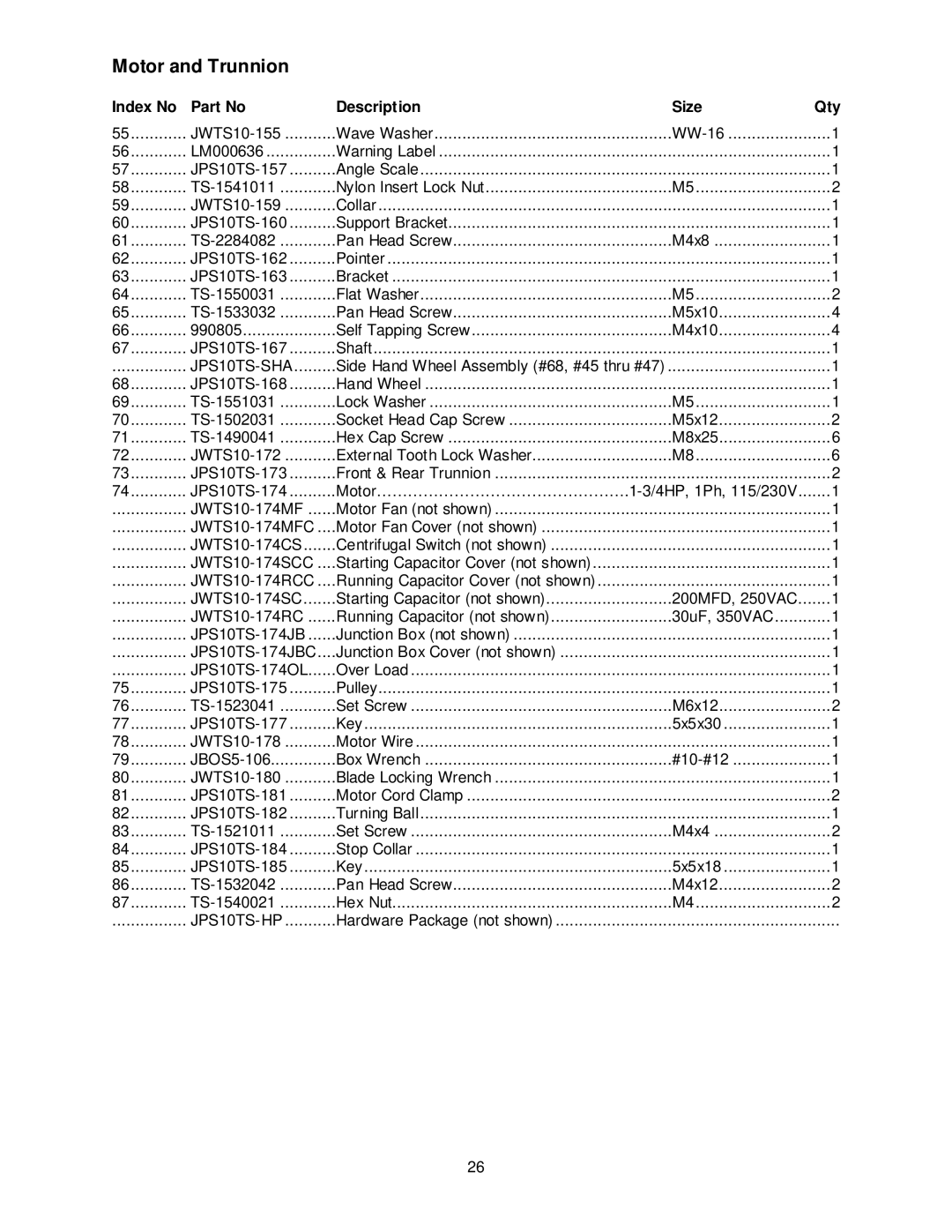 Jet Tools JPS-10TS operating instructions JPS10TS-174JB 