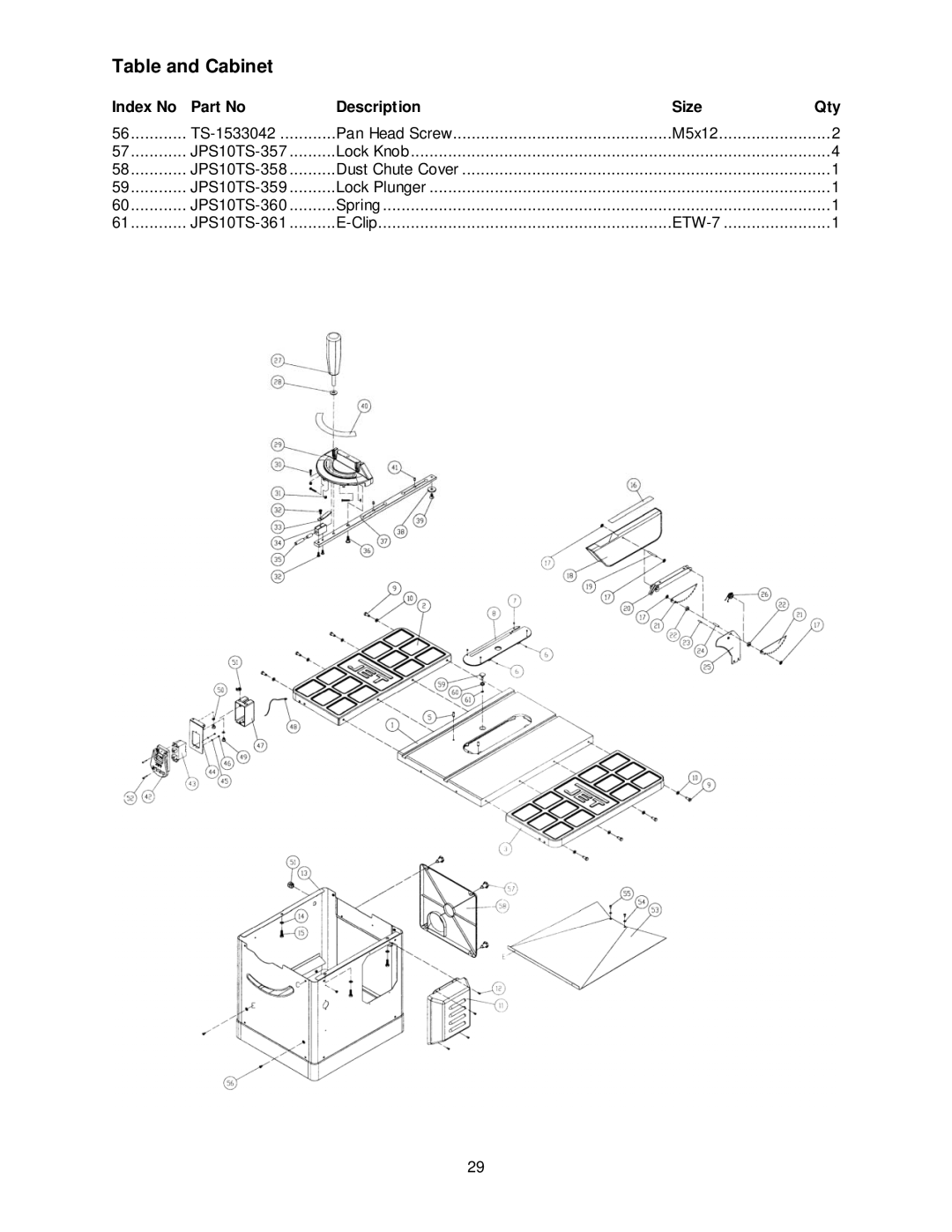 Jet Tools JPS-10TS operating instructions TS-1533042 Pan Head Screw 