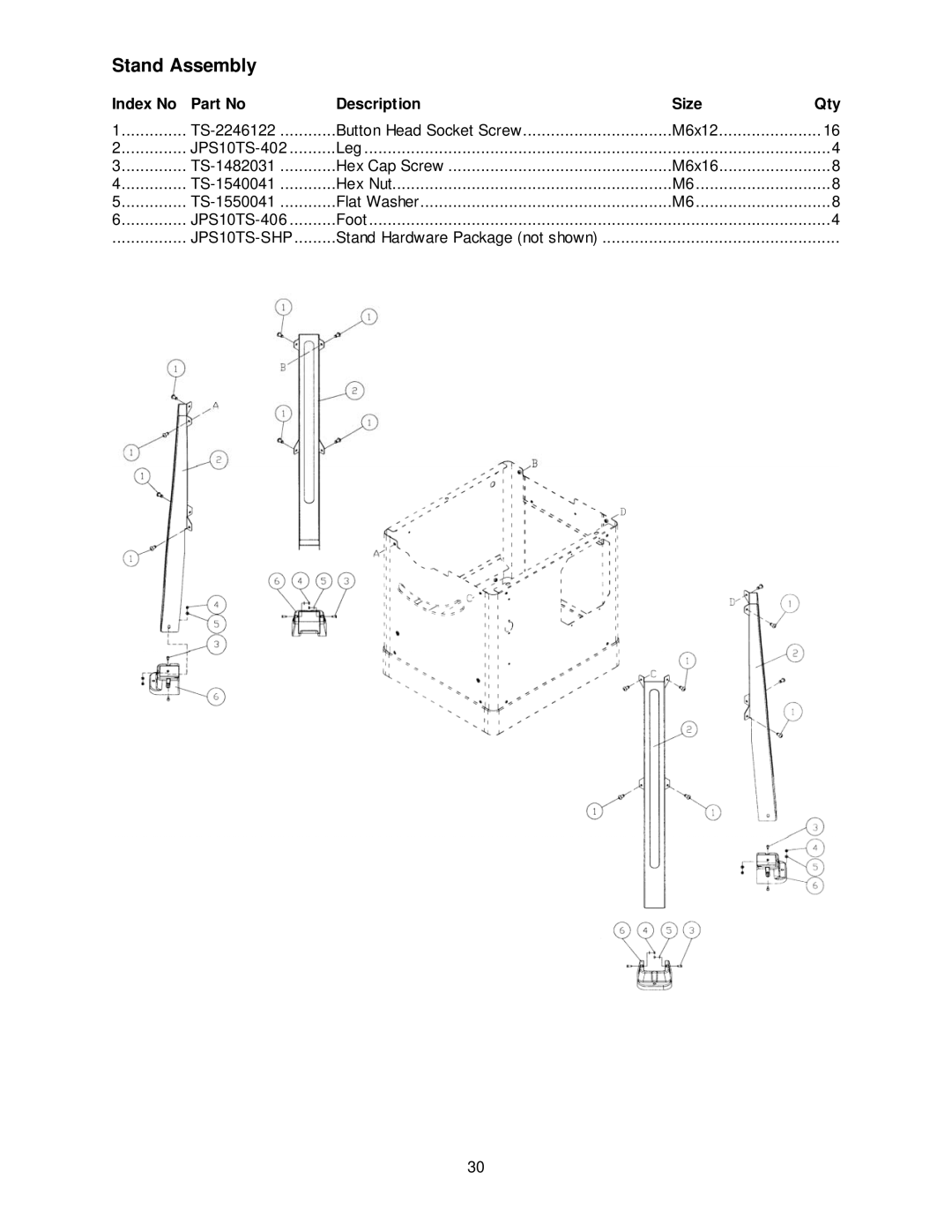 Jet Tools JPS-10TS operating instructions Stand Assembly 