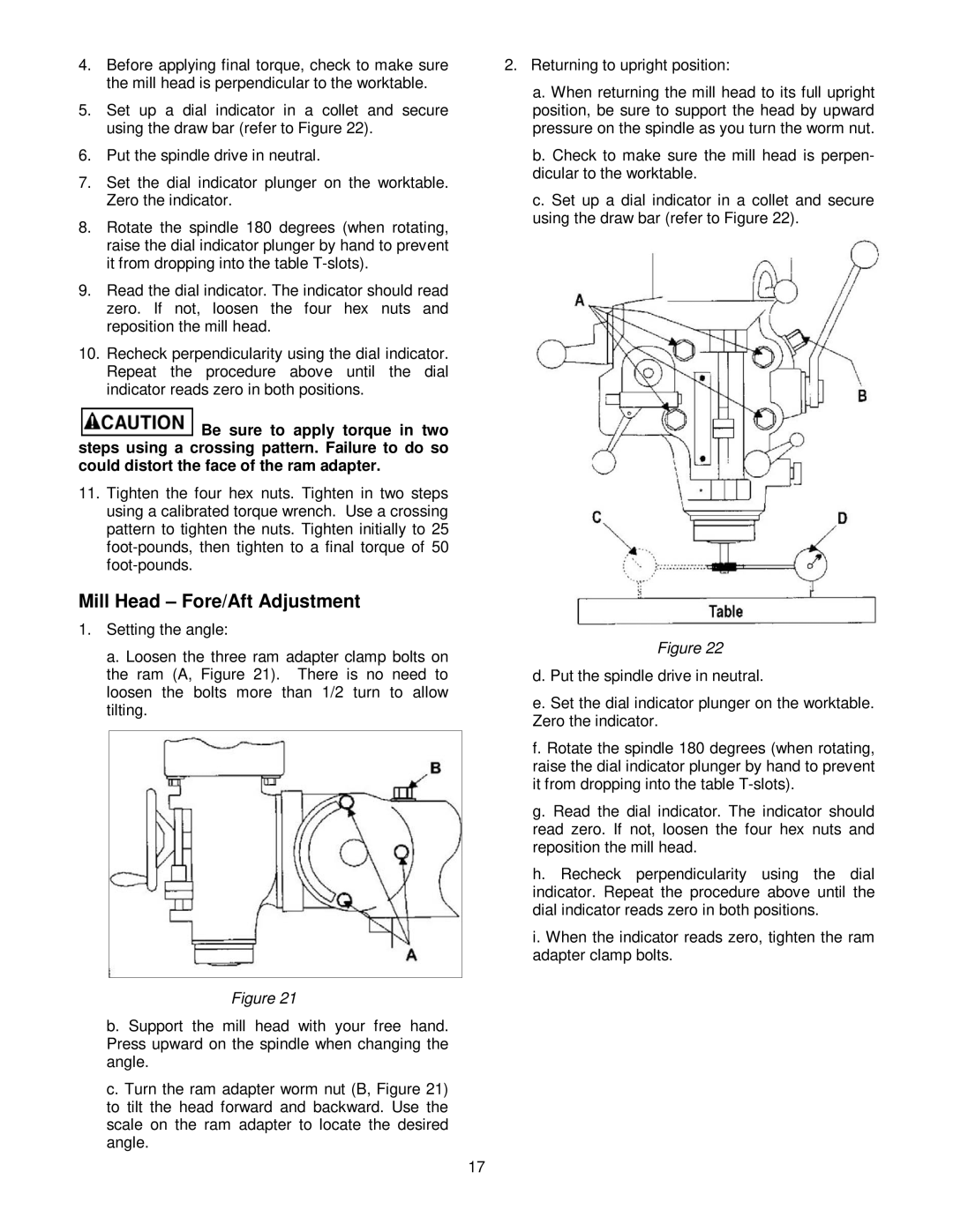 Jet Tools JTM-4VS operating instructions Mill Head Fore/Aft Adjustment 