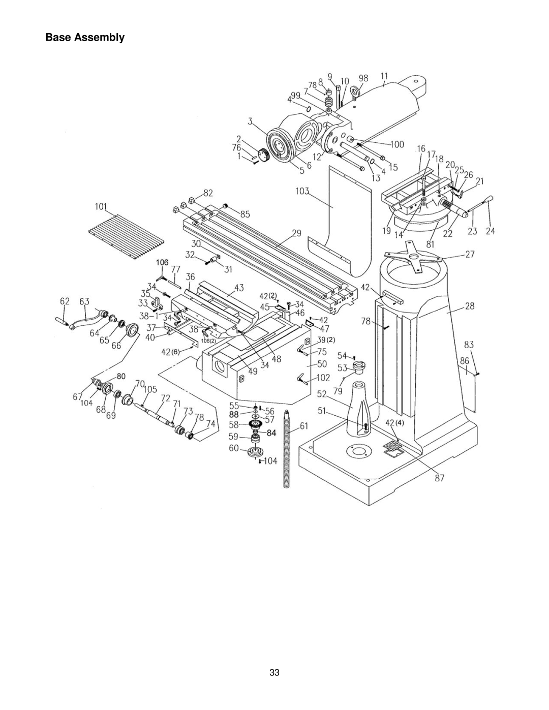 Jet Tools JTM-4VS operating instructions Base Assembly 