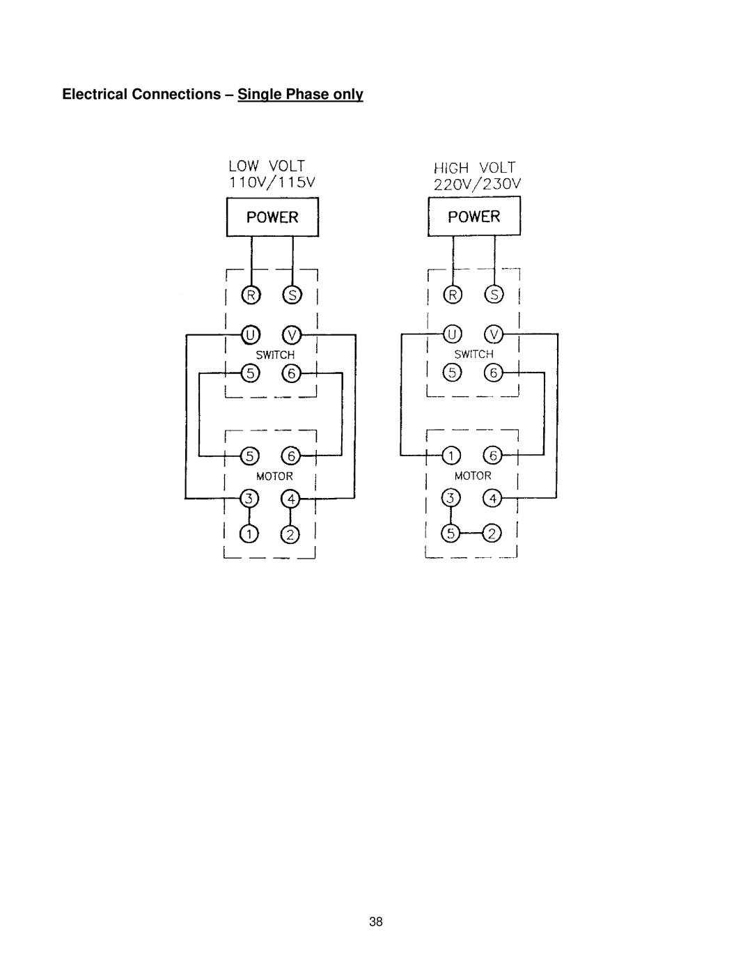 Jet Tools JTM-4VS operating instructions Electrical Connections Single Phase only 