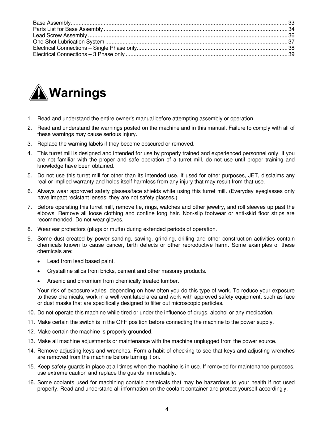 Jet Tools JTM-4VS operating instructions 