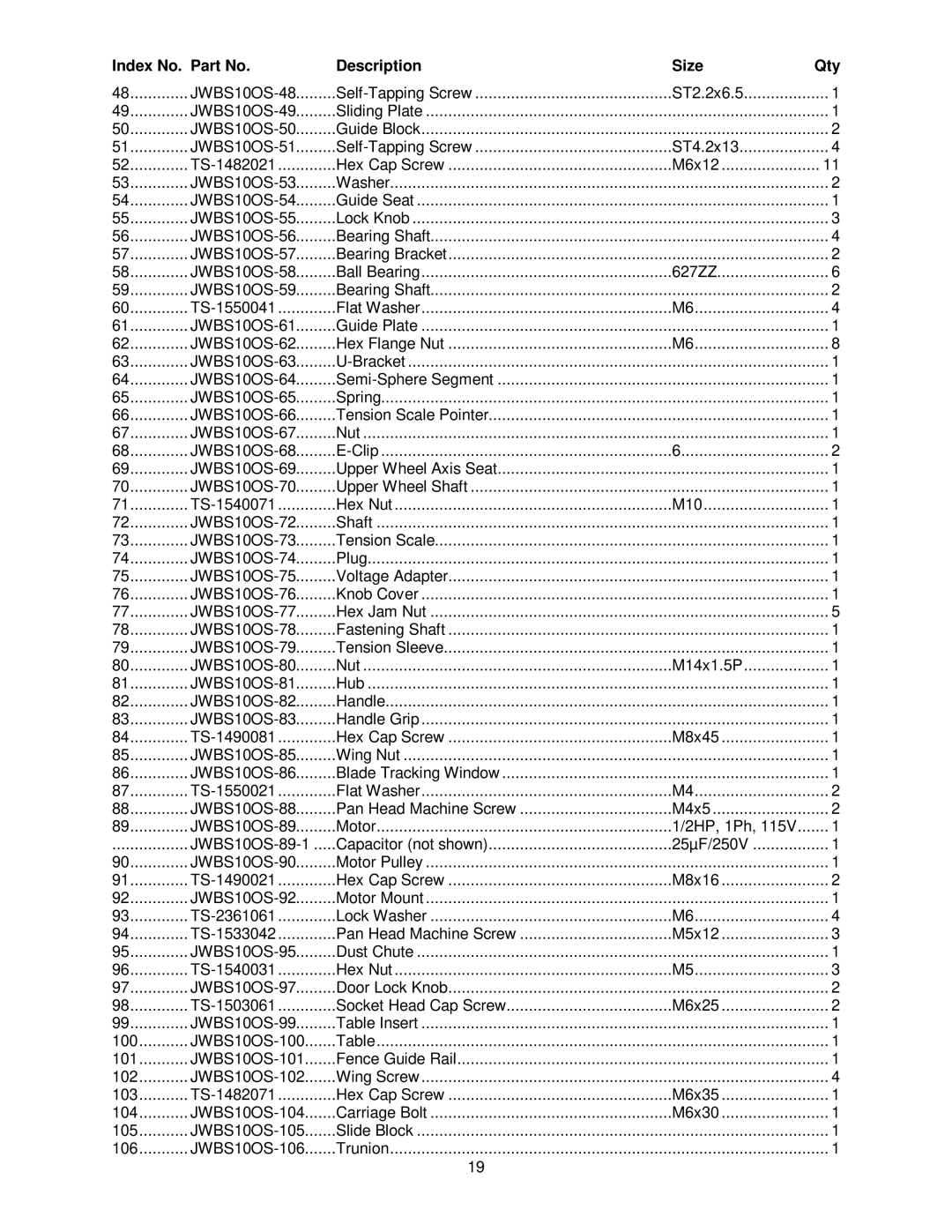 Jet Tools JWBS-10OS operating instructions JWBS10OS-48 