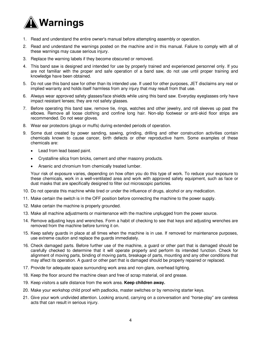 Jet Tools JWBS-10OS operating instructions 