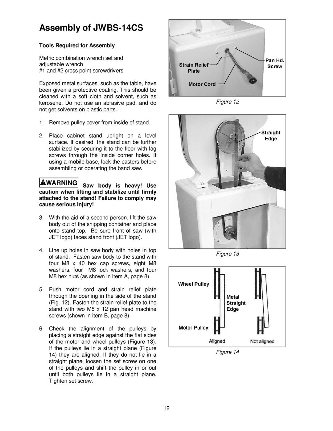 Jet Tools JWBS-14OS operating instructions Assembly of JWBS-14CS, Tools Required for Assembly 