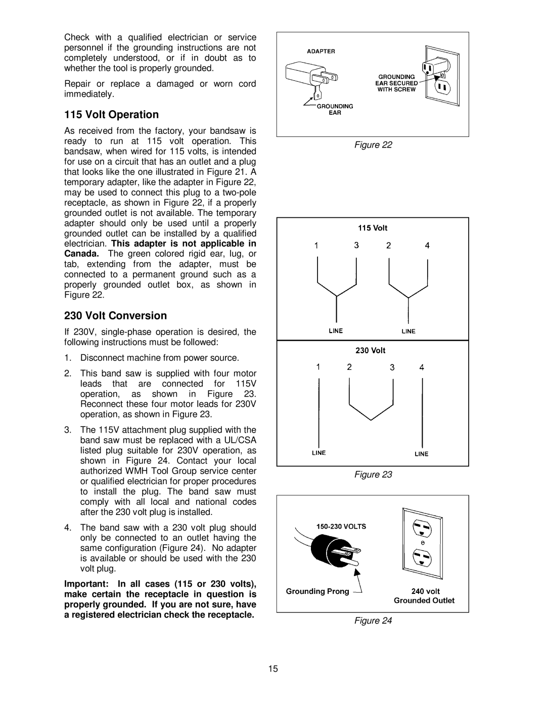 Jet Tools JWBS-14OS, JWBS-14CS operating instructions Volt Operation, Volt Conversion 