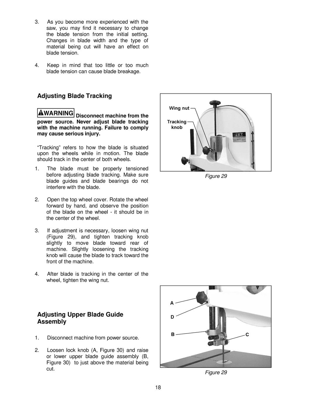 Jet Tools JWBS-14CS, JWBS-14OS operating instructions Adjusting Blade Tracking, Adjusting Upper Blade Guide Assembly 