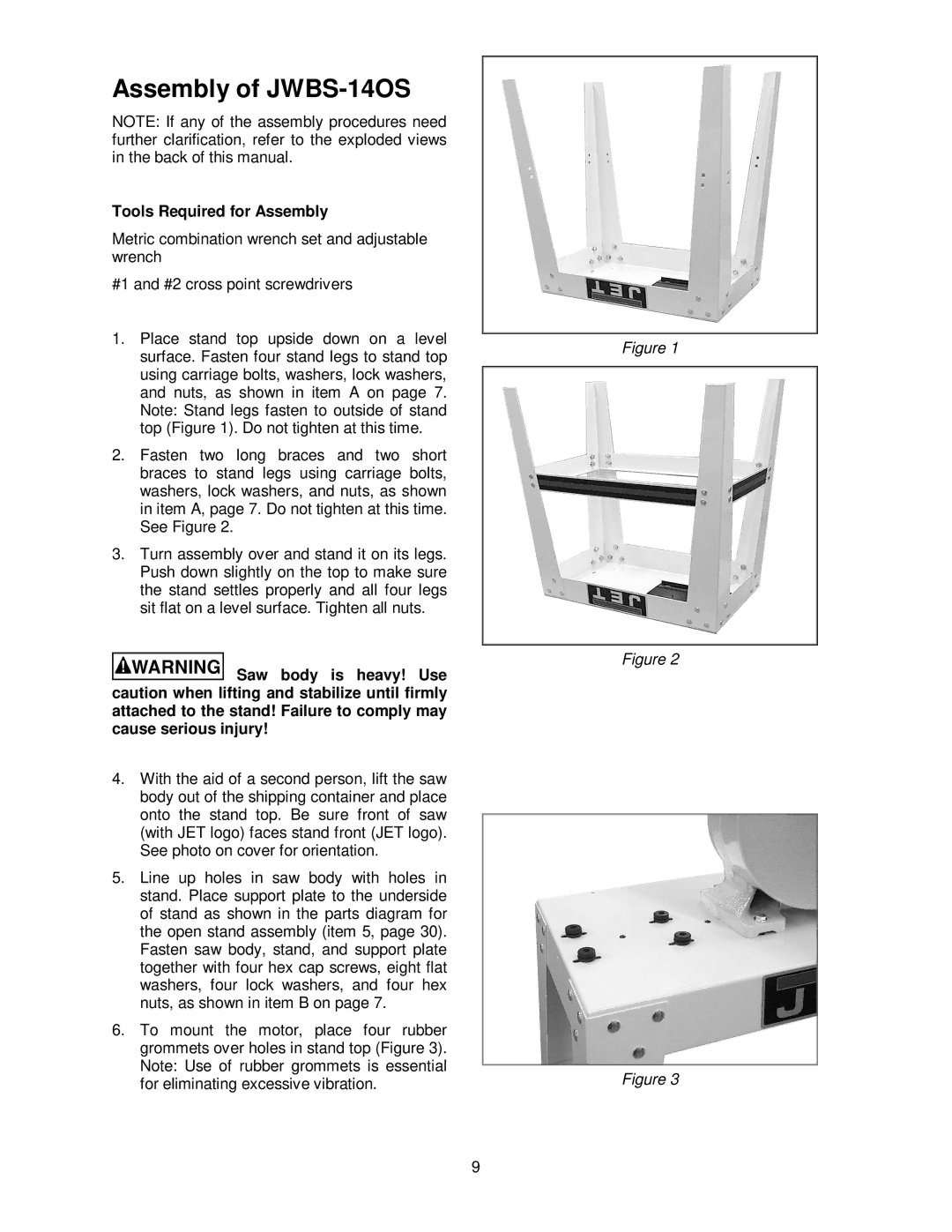 Jet Tools JWBS-14CS operating instructions Assembly of JWBS-14OS, Tools Required for Assembly 