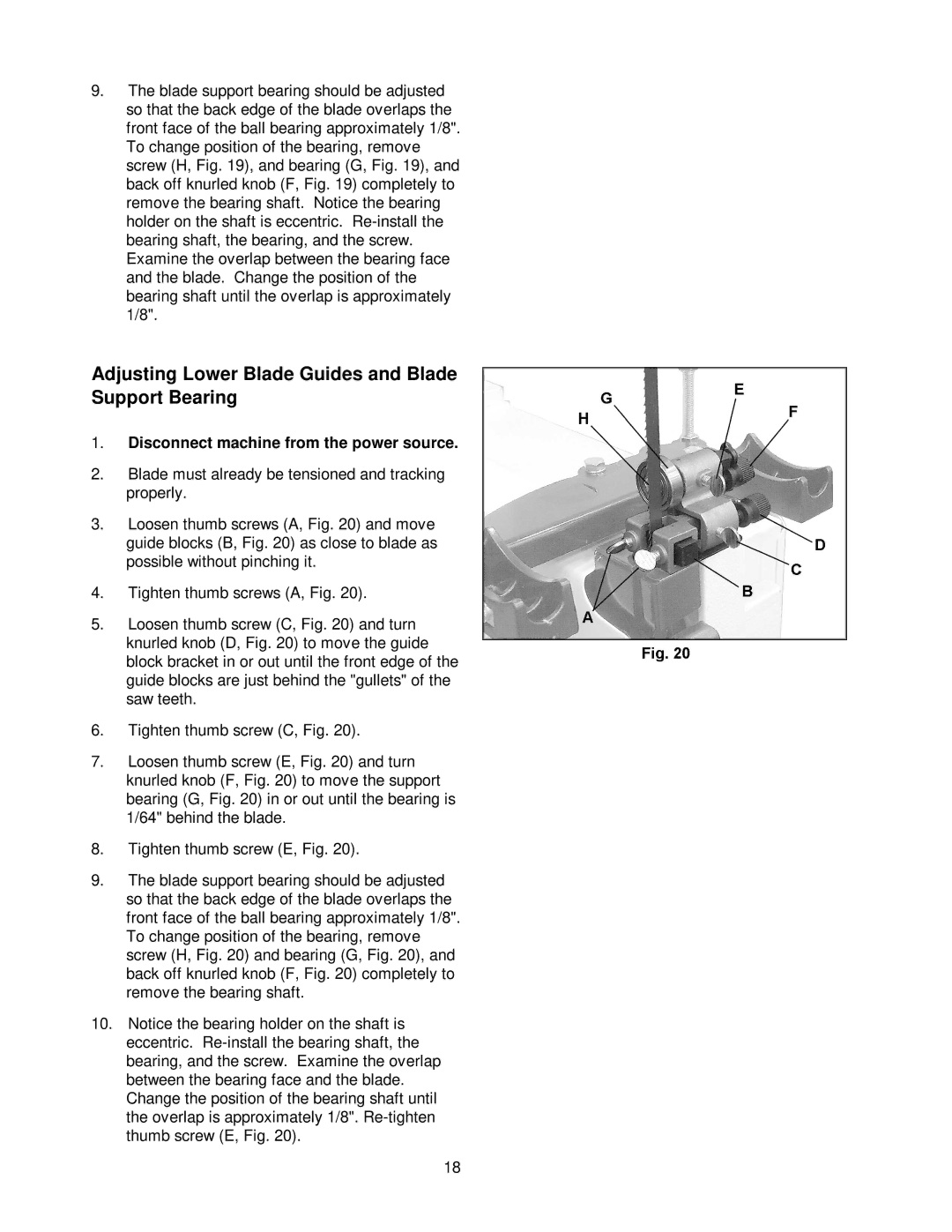 Jet Tools JWBS-14DX operating instructions Adjusting Lower Blade Guides and Blade Support Bearing 