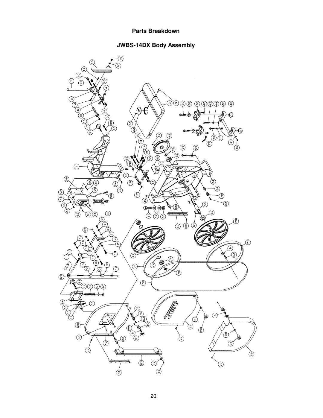 Jet Tools operating instructions Parts Breakdown JWBS-14DX Body Assembly 