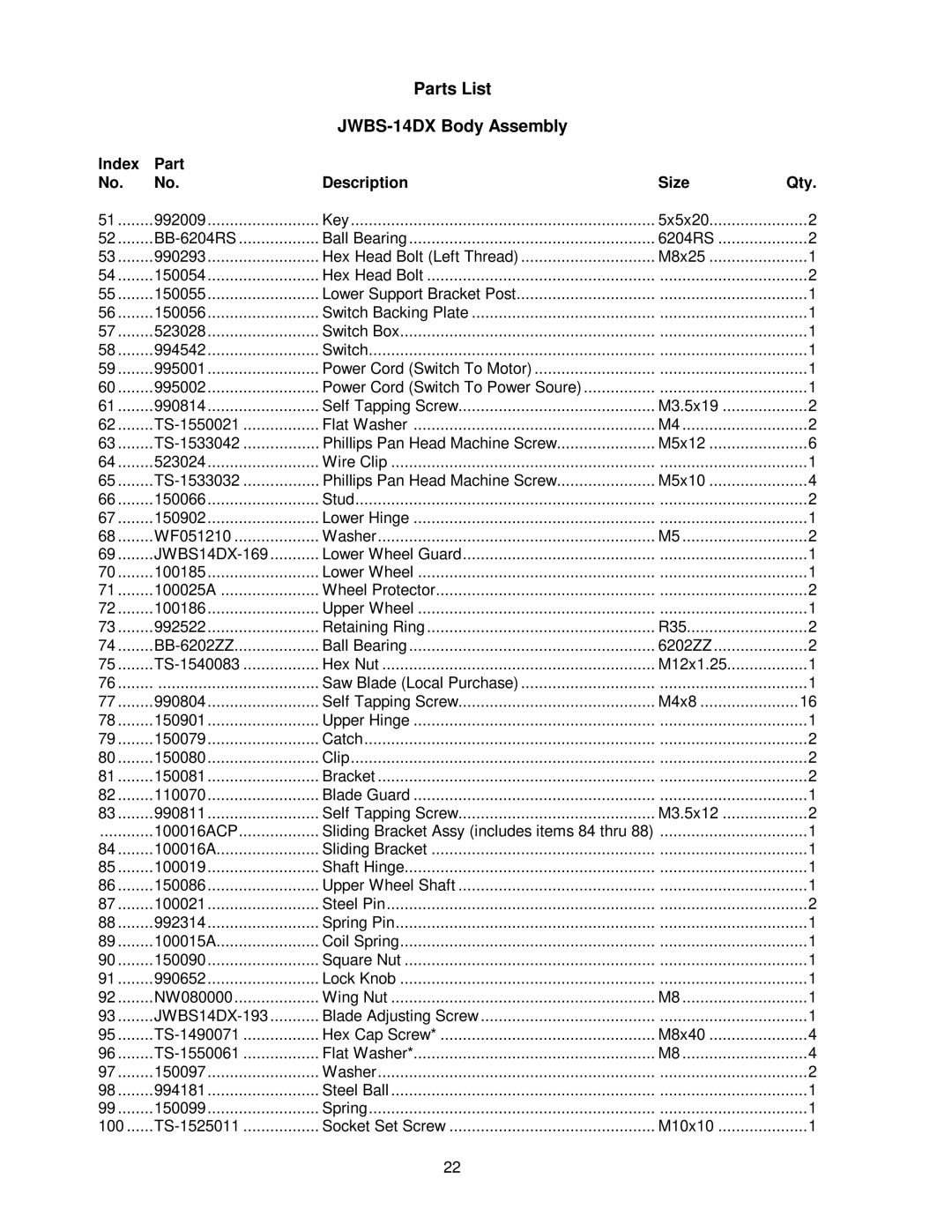 Jet Tools JWBS-14DX operating instructions 992009 