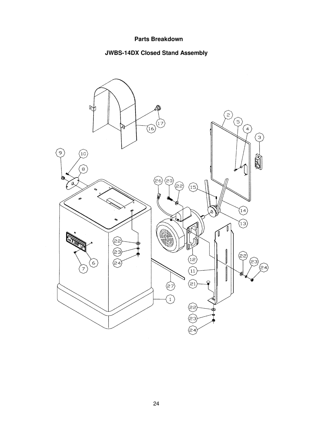 Jet Tools operating instructions Parts Breakdown JWBS-14DX Closed Stand Assembly 