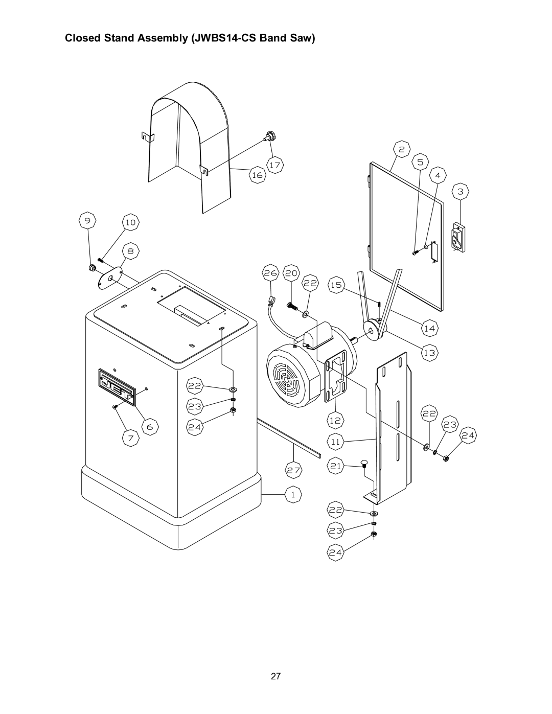 Jet Tools JWBS-14OCS operating instructions Closed Stand Assembly JWBS14-CS Band Saw 