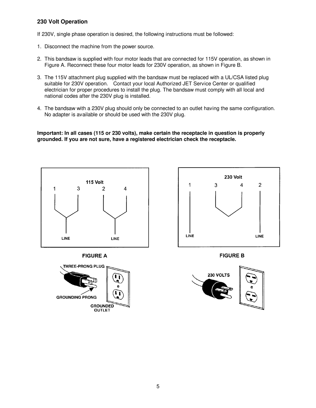 Jet Tools JWBS-16 owner manual Volt Operation 