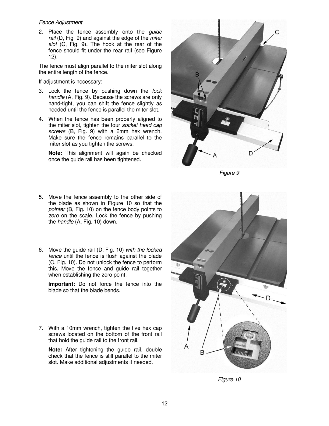 Jet Tools 20QT-3, JWBS-18QT, 20QT-5, JWBS-20QT, 18QT-3 operating instructions Fence Adjustment 