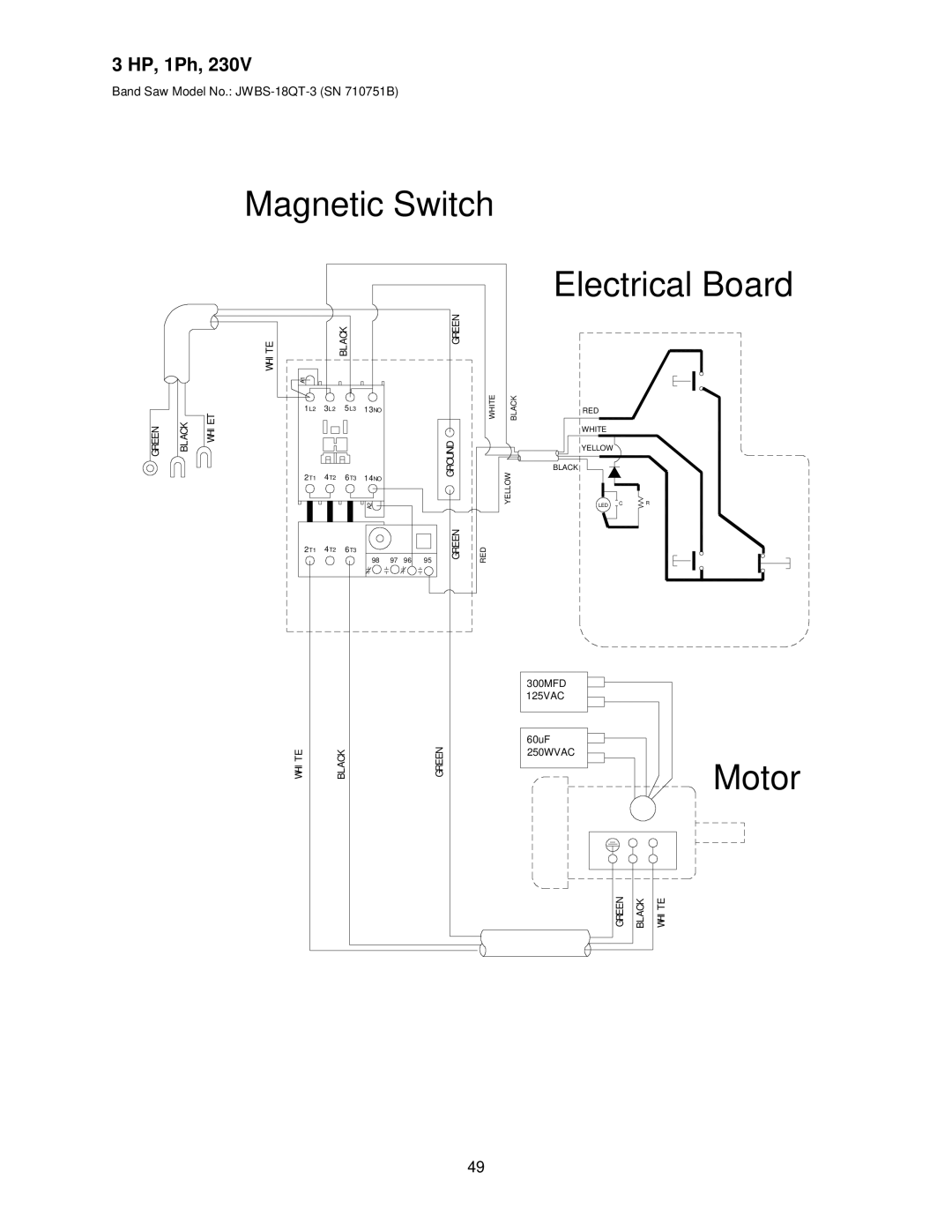 Jet Tools 18QT-3, JWBS-18QT, 20QT-5, 20QT-3, JWBS-20QT operating instructions Magnetic Switch, HP, 1Ph 