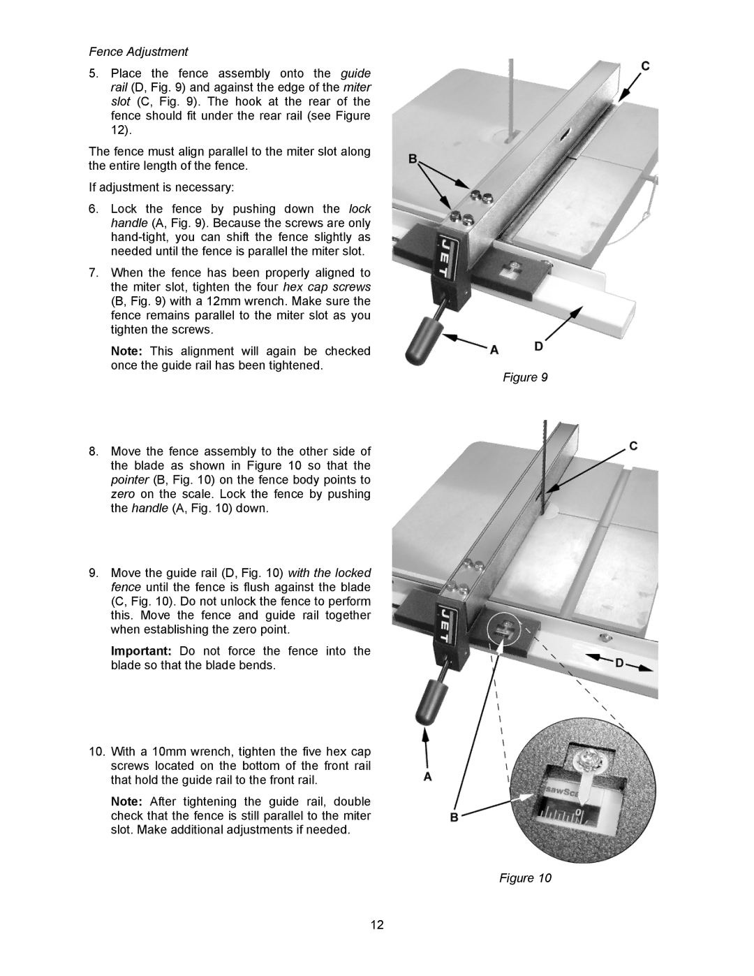 Jet Tools JWBS-18X-3 operating instructions Fence Adjustment 