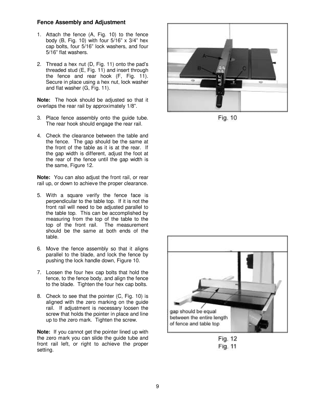 Jet Tools JWBS-20 owner manual Fence Assembly and Adjustment 