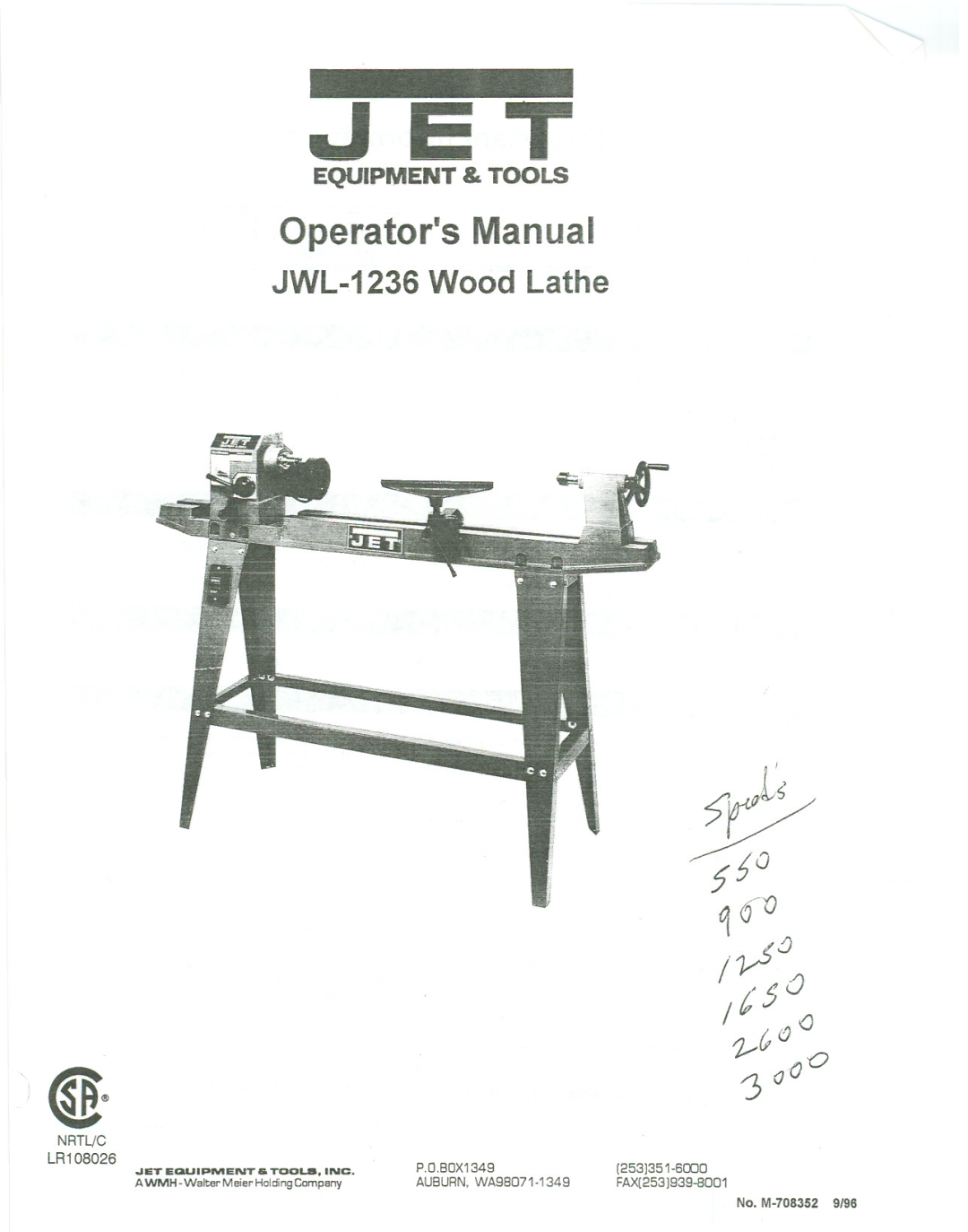 Jet Tools JWL-1236 manual Jet 