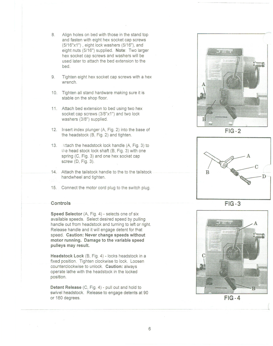 Jet Tools JWL-1236 manual ~c -- ~D, Controls 