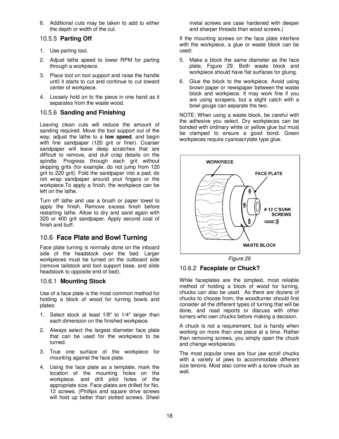 Jet Tools JWL-1440VS operating instructions Face Plate and Bowl Turning, Parting Off 