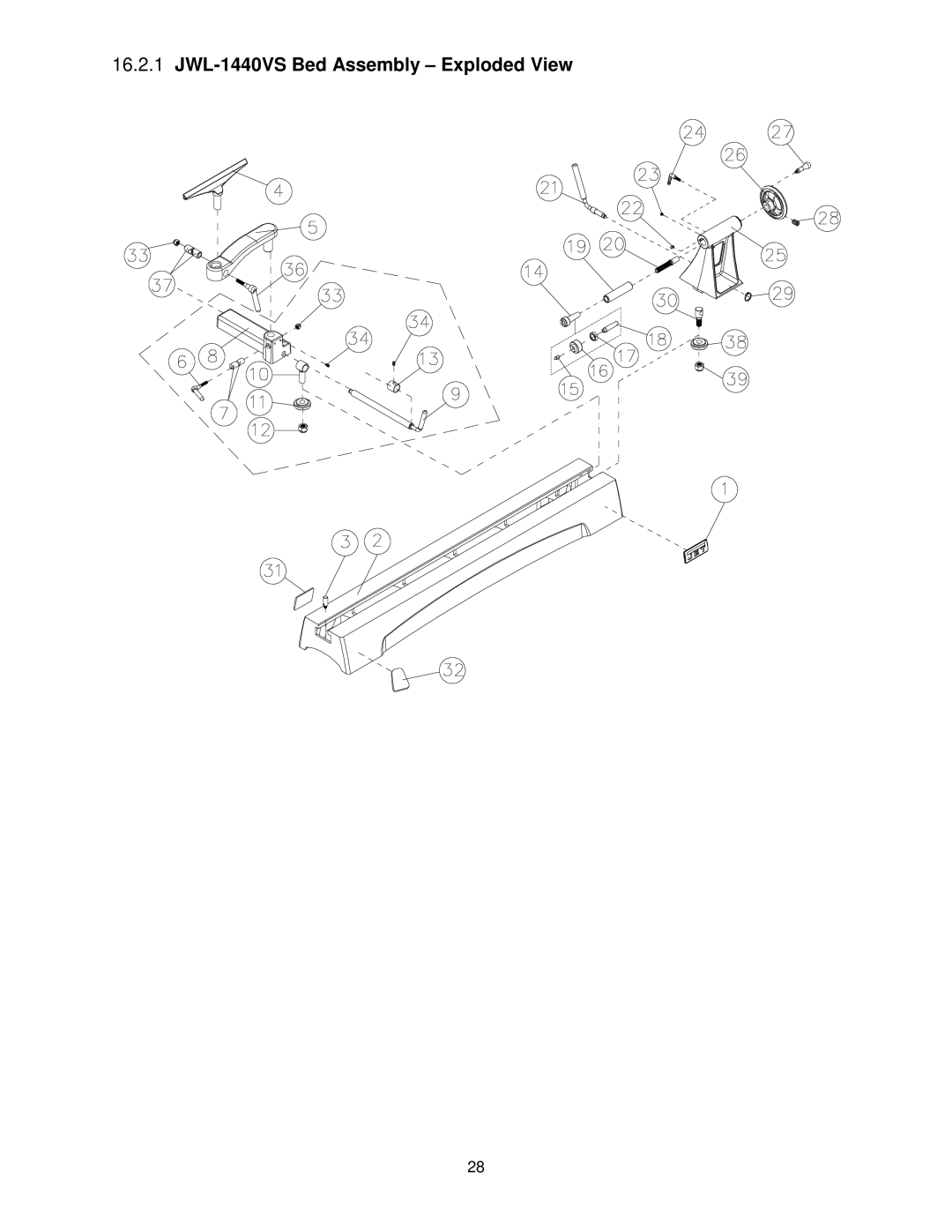 Jet Tools operating instructions JWL-1440VS Bed Assembly Exploded View 