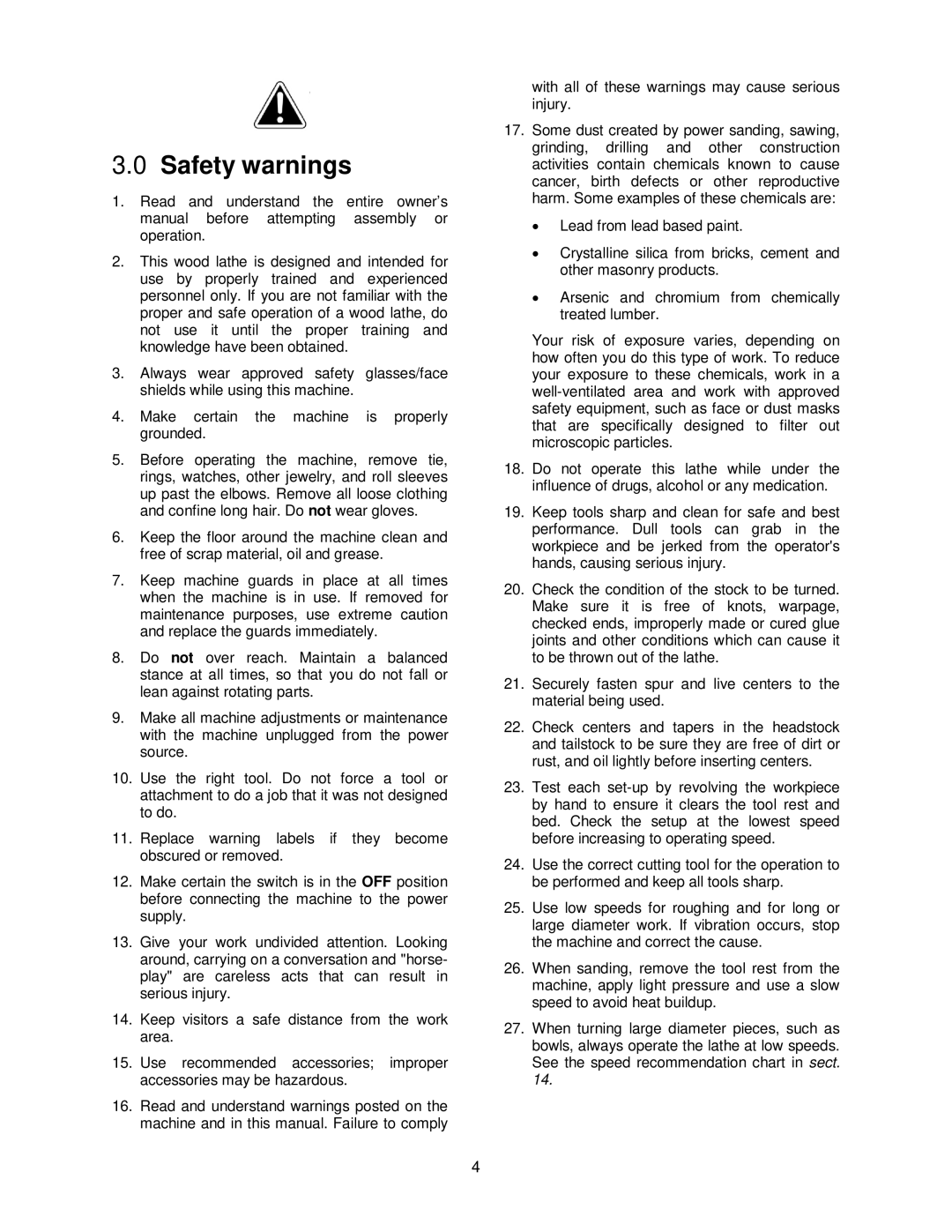 Jet Tools JWL-1440VS operating instructions Safety warnings 